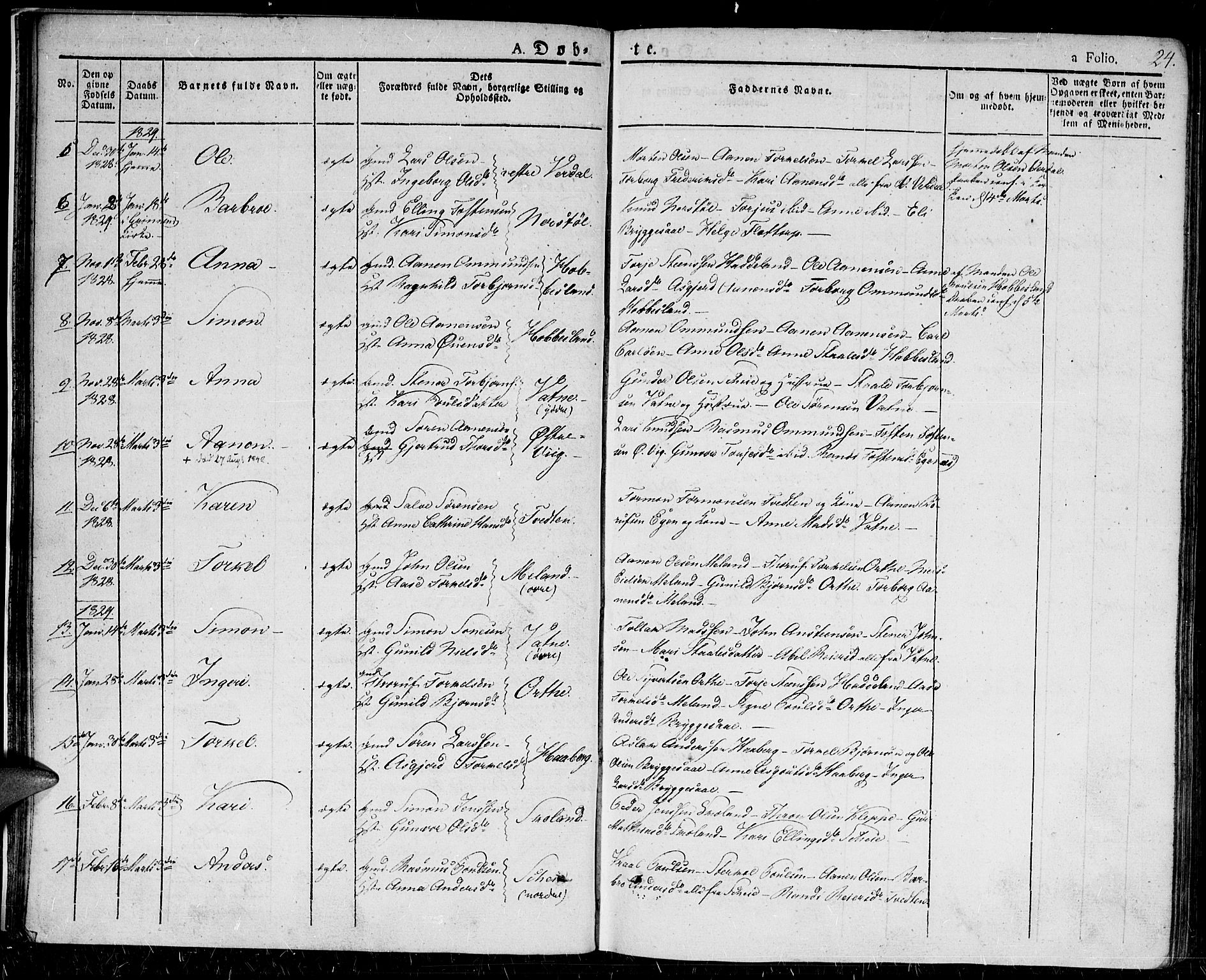 Hægebostad sokneprestkontor, AV/SAK-1111-0024/F/Fa/Fab/L0001: Parish register (official) no. A 1, 1823-1867, p. 24