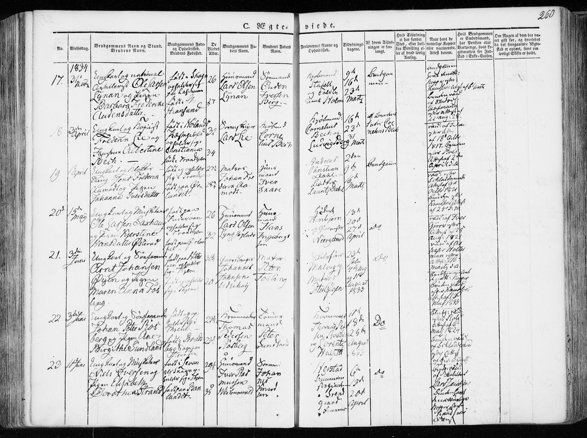 Ministerialprotokoller, klokkerbøker og fødselsregistre - Sør-Trøndelag, SAT/A-1456/601/L0047: Parish register (official) no. 601A15, 1831-1839, p. 260
