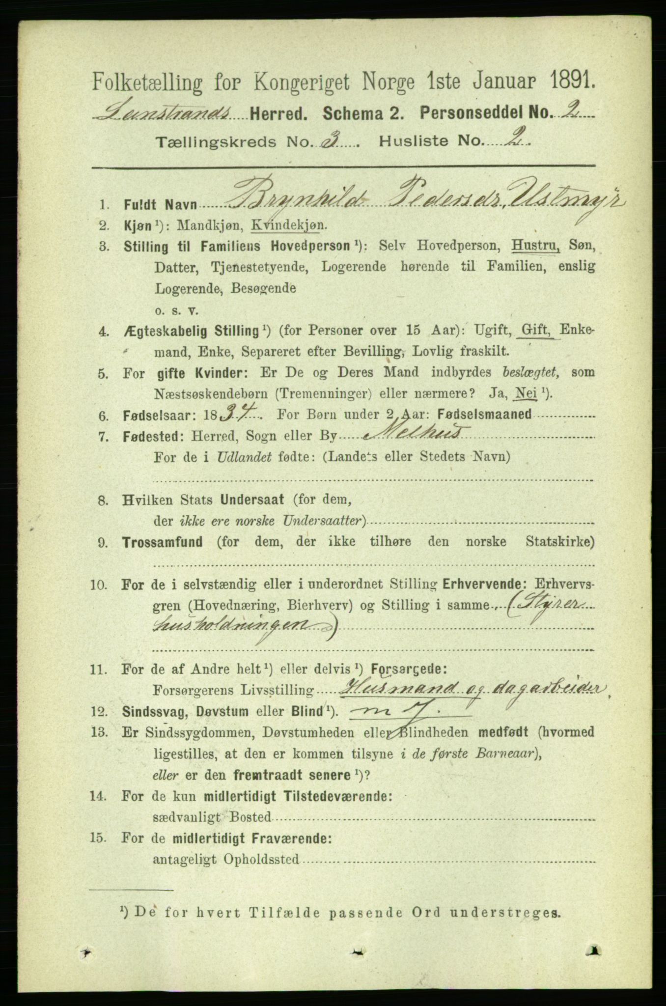 RA, 1891 census for 1654 Leinstrand, 1891, p. 1012