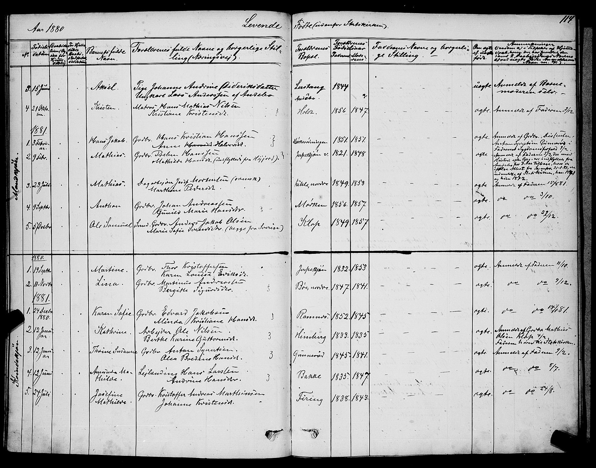 Ramnes kirkebøker, SAKO/A-314/G/Ga/L0003: Parish register (copy) no. I 3, 1870-1896, p. 114