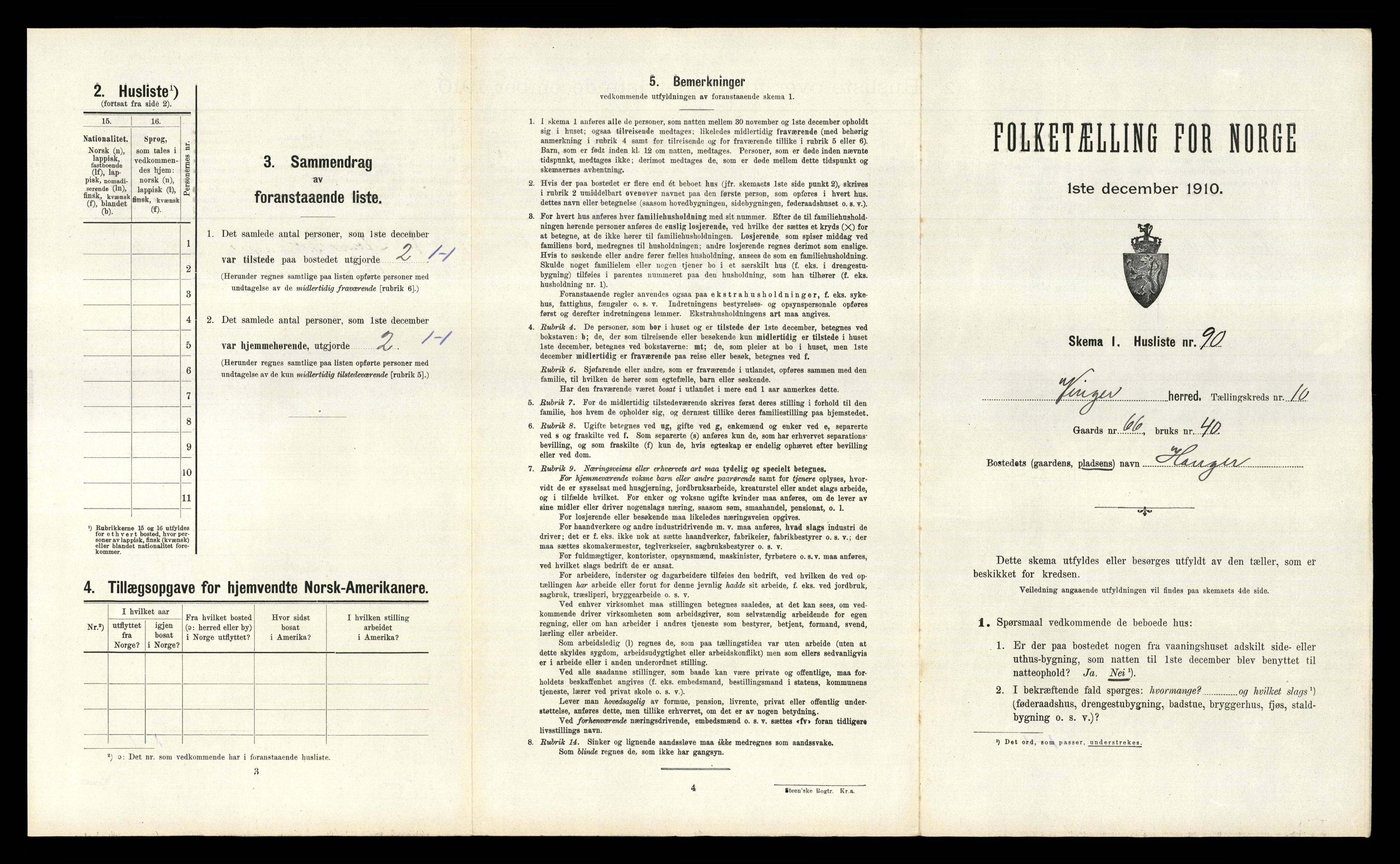 RA, 1910 census for Vinger, 1910, p. 1287