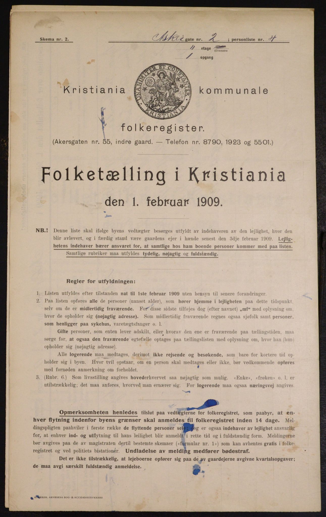 OBA, Municipal Census 1909 for Kristiania, 1909, p. 2355