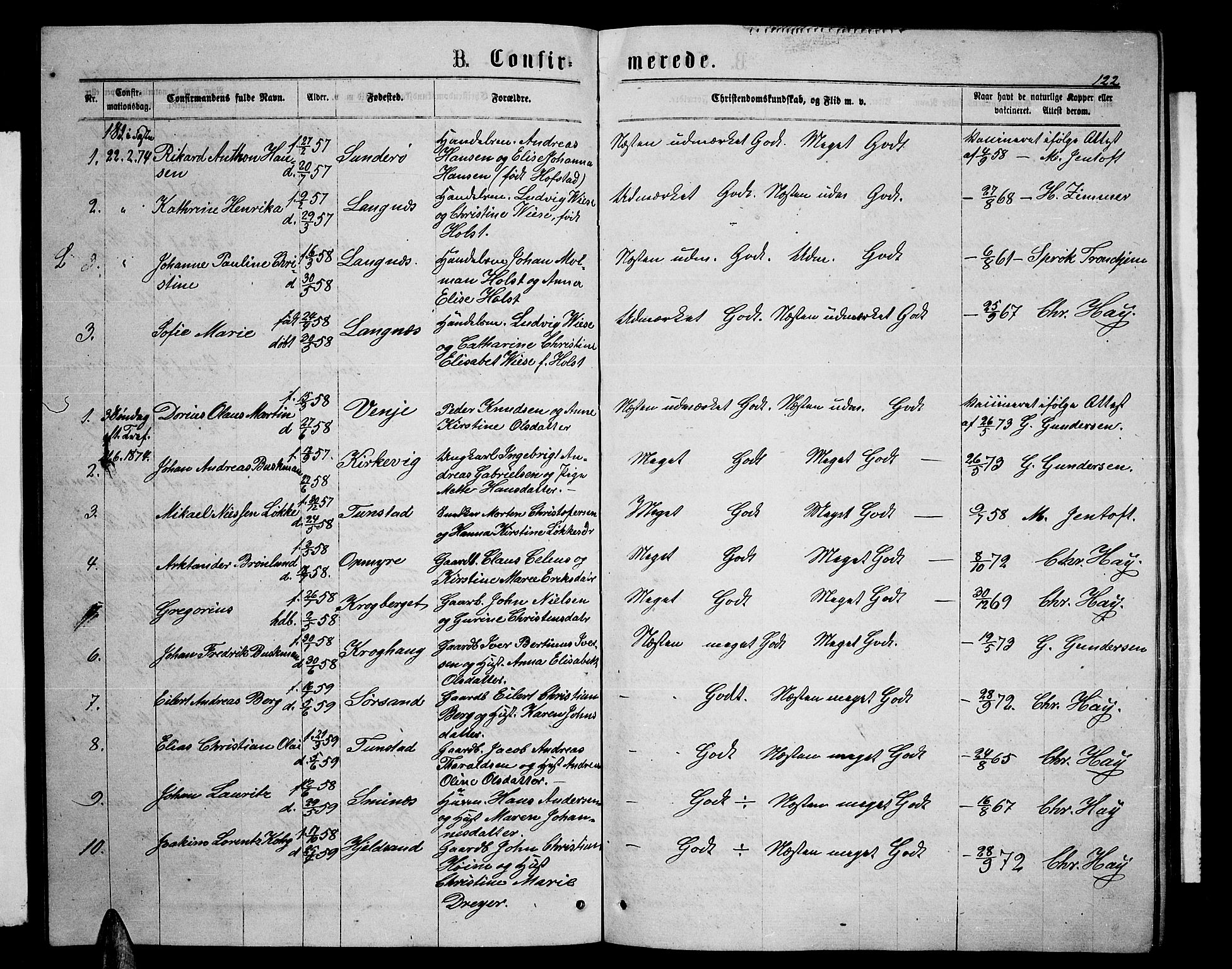 Ministerialprotokoller, klokkerbøker og fødselsregistre - Nordland, SAT/A-1459/893/L1348: Parish register (copy) no. 893C03, 1867-1877, p. 122