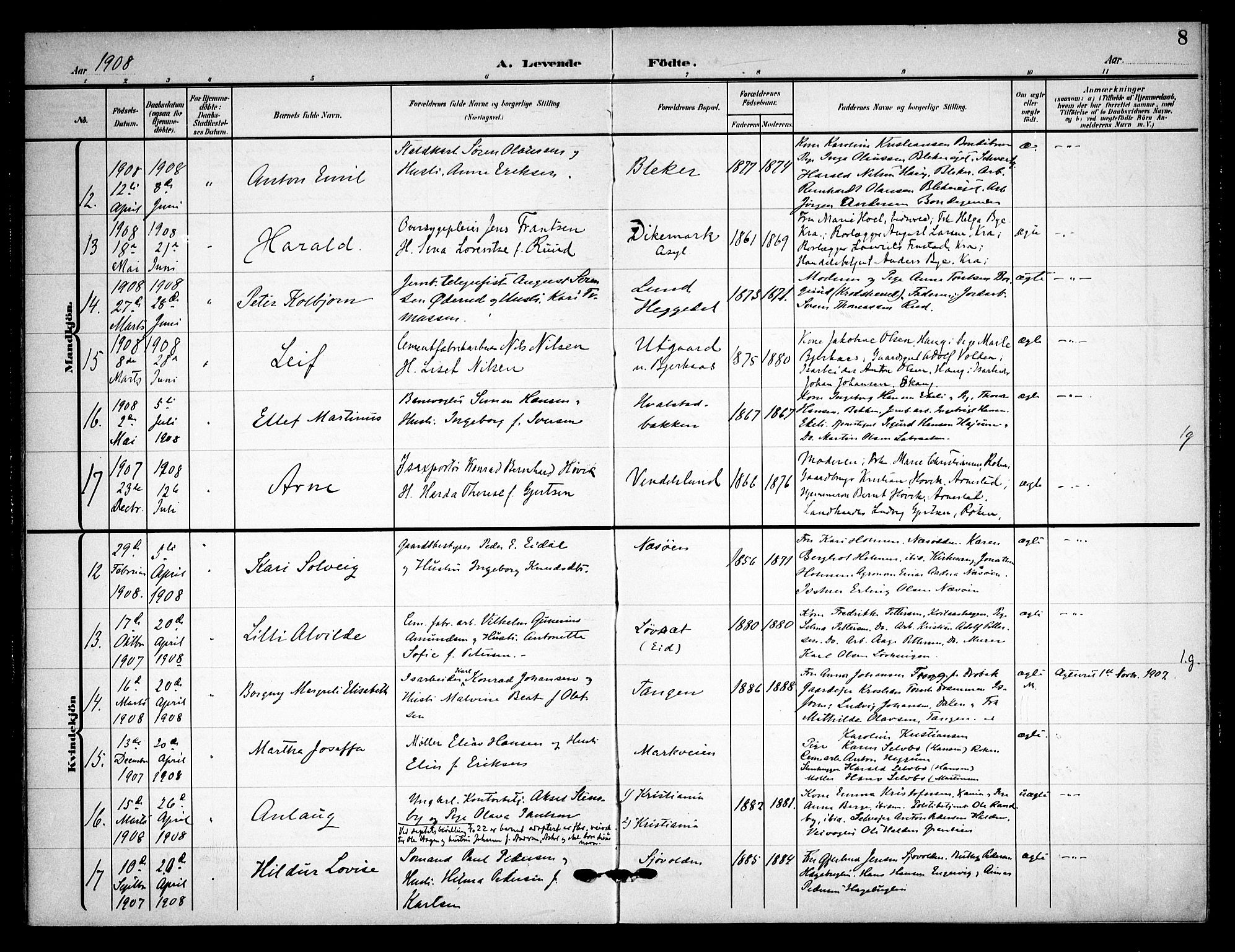 Asker prestekontor Kirkebøker, SAO/A-10256a/F/Fa/L0017: Parish register (official) no. I 17, 1907-1915, p. 8