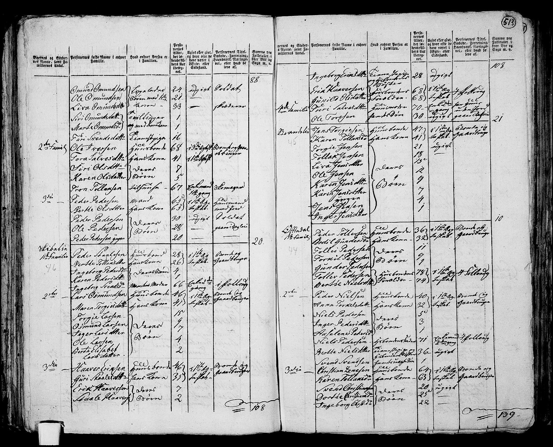 RA, 1801 census for 1045P Bakke, 1801, p. 512b-513a