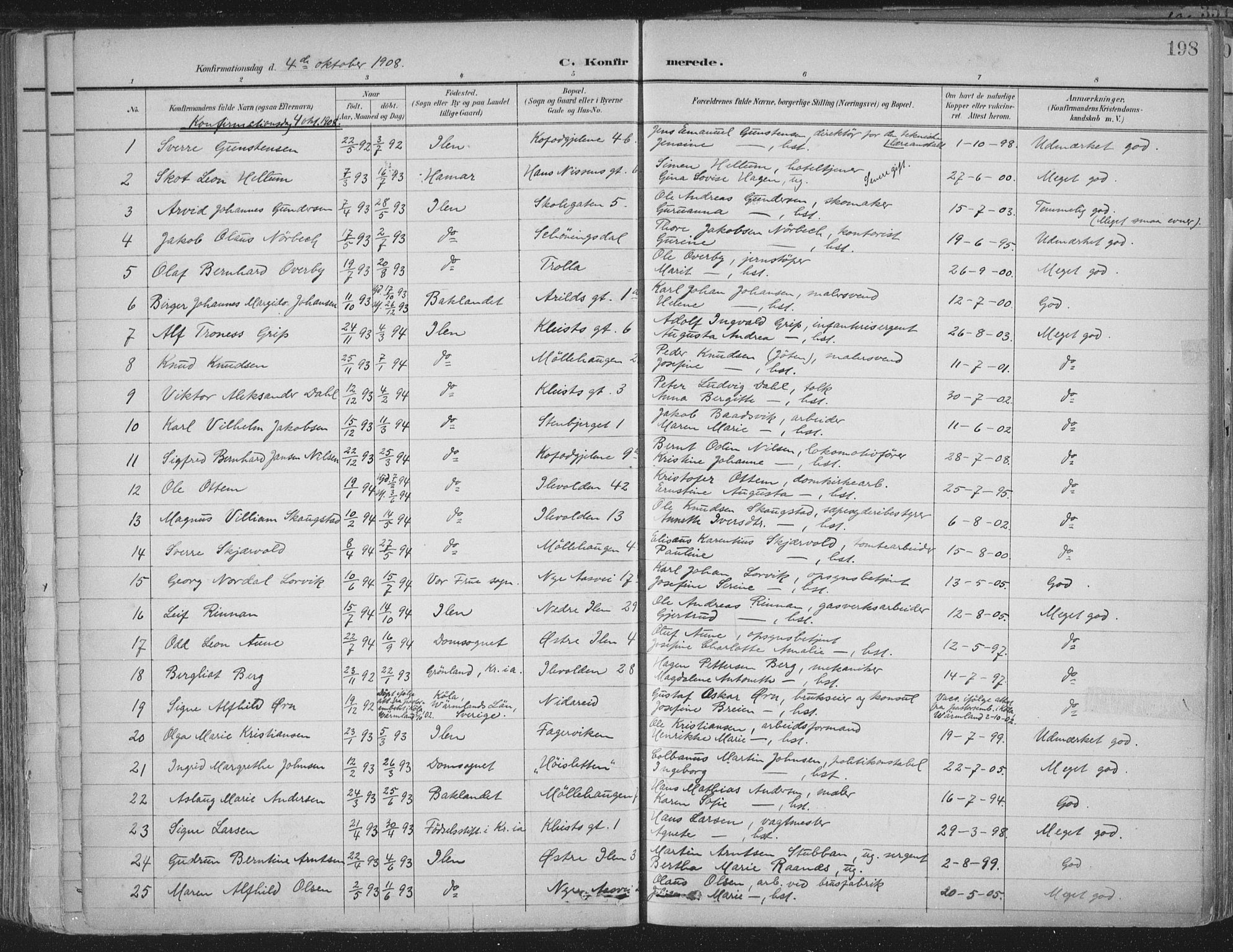 Ministerialprotokoller, klokkerbøker og fødselsregistre - Sør-Trøndelag, AV/SAT-A-1456/603/L0167: Parish register (official) no. 603A06, 1896-1932, p. 198