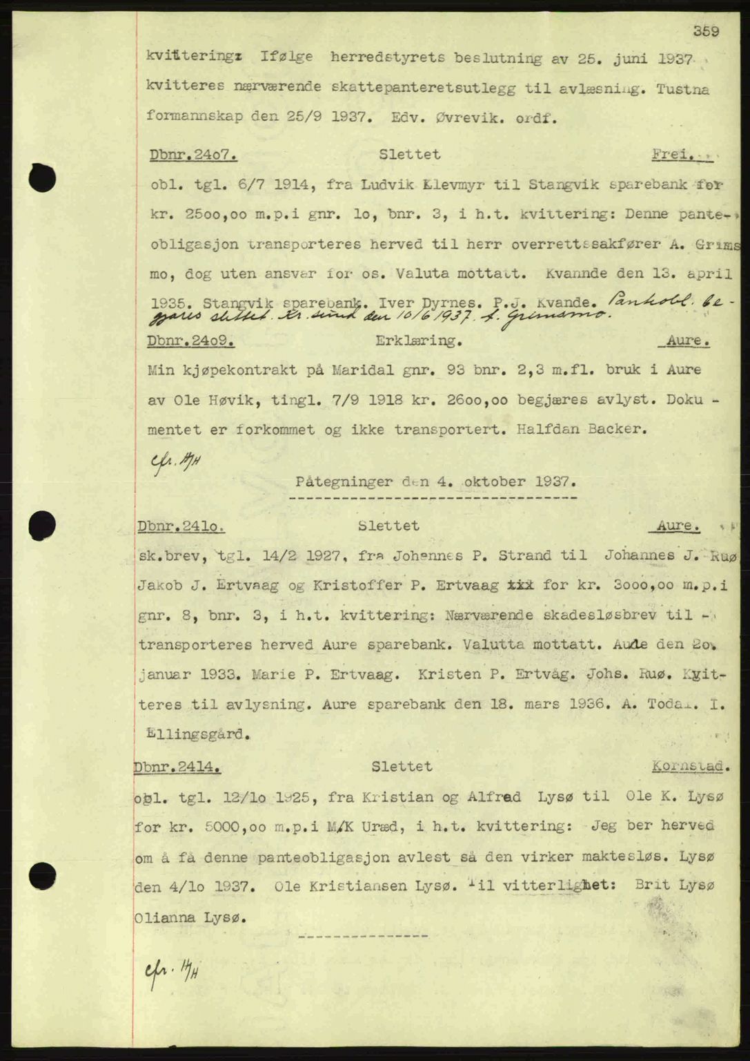 Nordmøre sorenskriveri, AV/SAT-A-4132/1/2/2Ca: Mortgage book no. C80, 1936-1939, Diary no: : 2407/1937