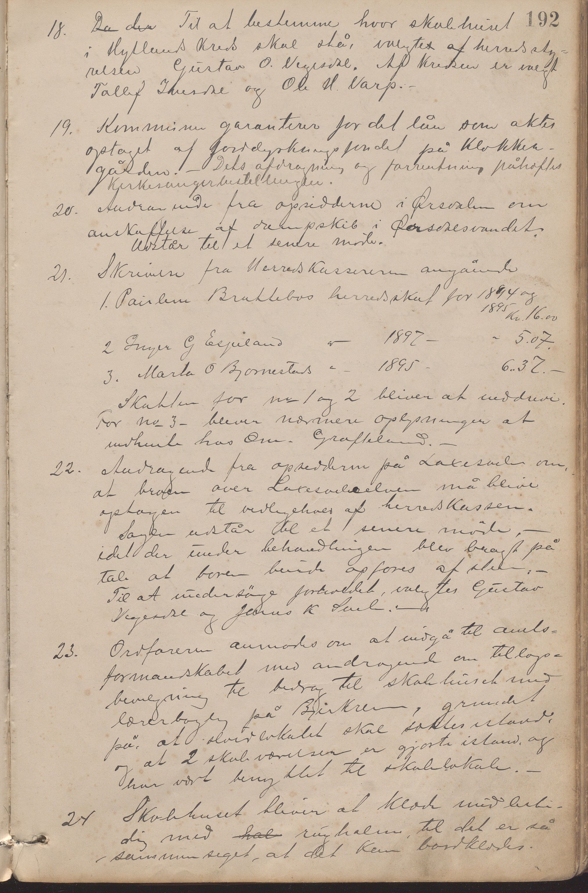 Bjerkreim kommune - Formannskapet/Sentraladministrasjonen, IKAR/K-101531/A/Aa/L0002: Møtebok, 1884-1903, p. 192a