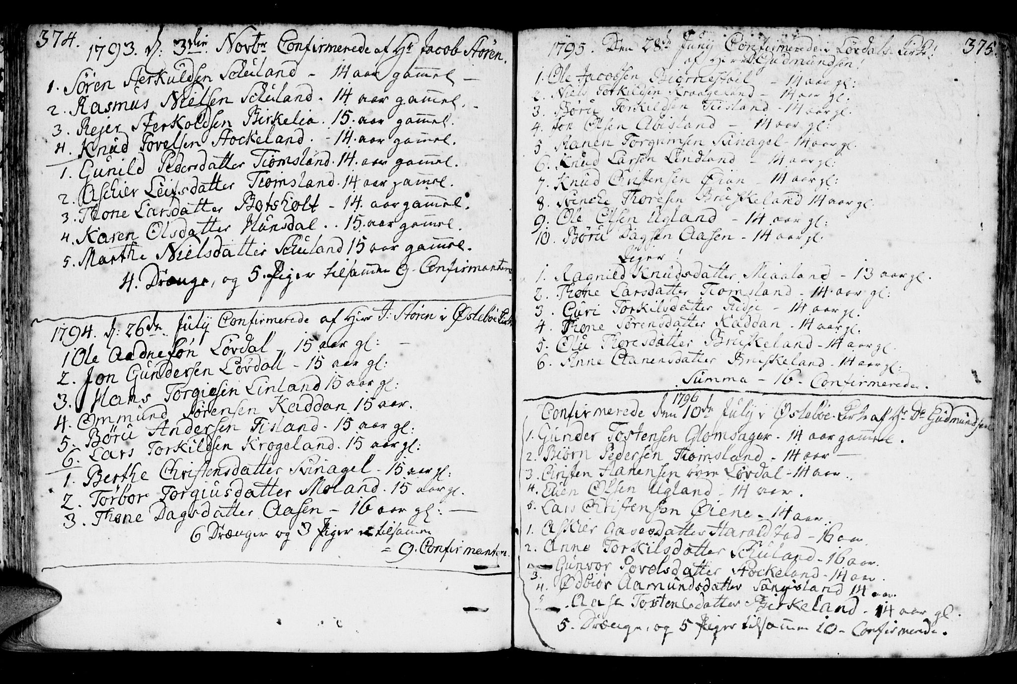 Holum sokneprestkontor, SAK/1111-0022/F/Fa/Fab/L0004: Parish register (official) no. A 4, 1774-1847, p. 374-375
