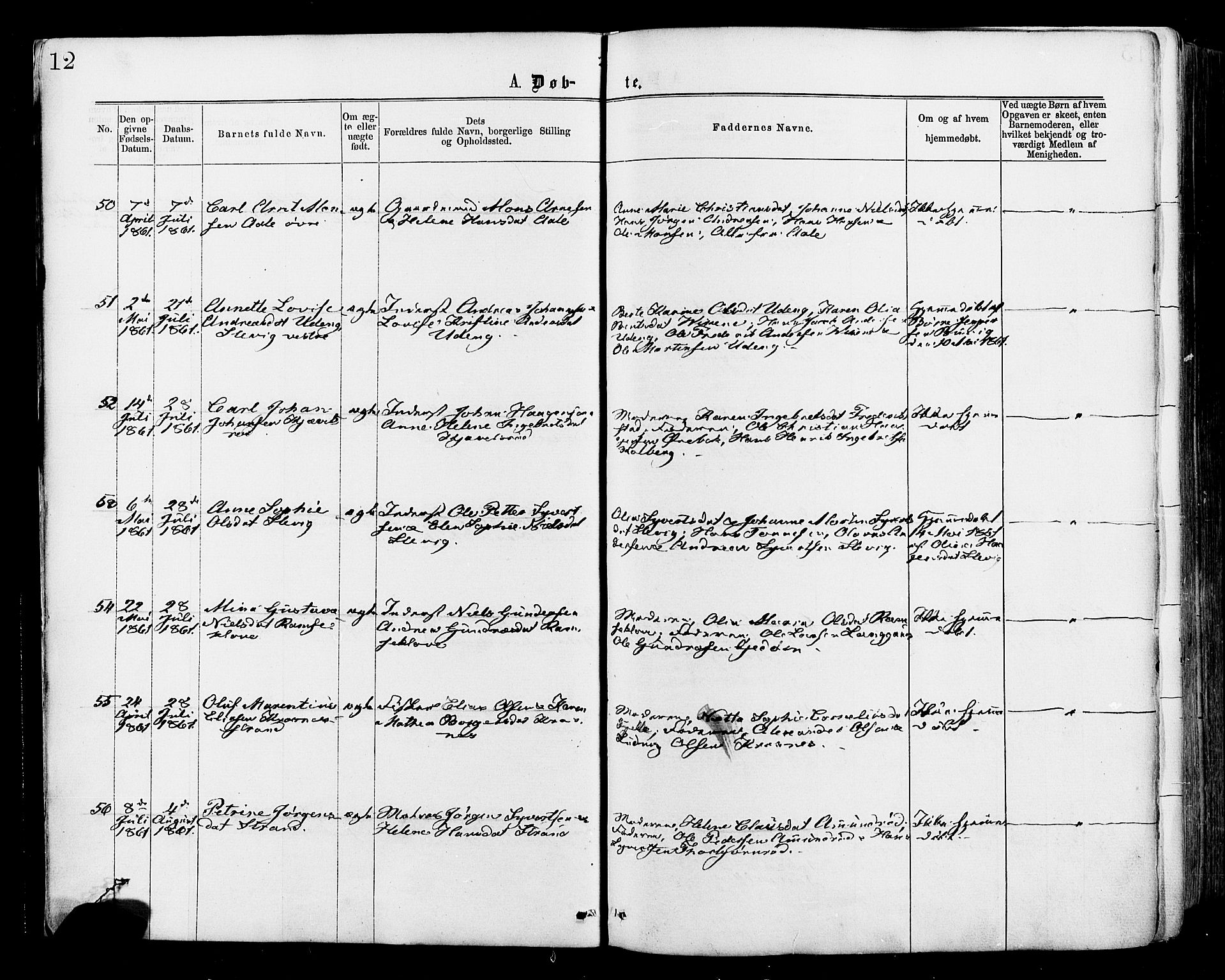Onsøy prestekontor Kirkebøker, AV/SAO-A-10914/F/Fa/L0004: Parish register (official) no. I 4, 1861-1877, p. 12