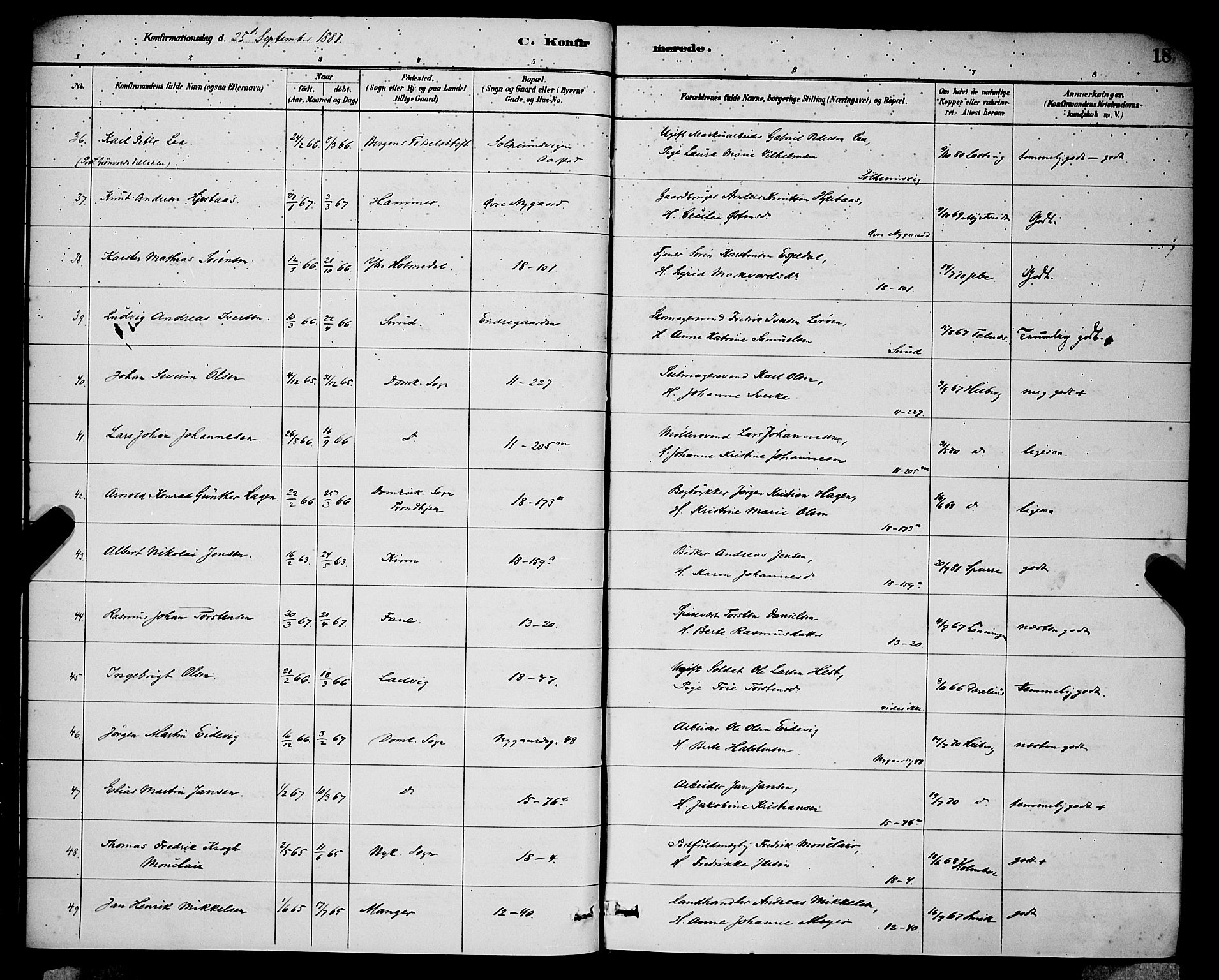 Domkirken sokneprestembete, SAB/A-74801/H/Hab/L0024: Parish register (copy) no. C 4, 1880-1899, p. 18