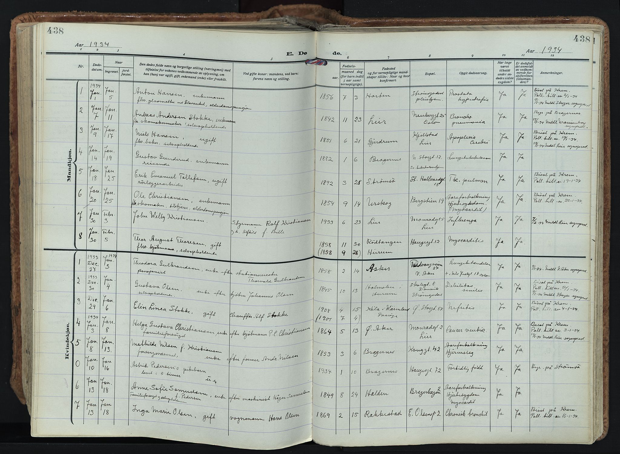 Bragernes kirkebøker, SAKO/A-6/F/Fb/L0011: Parish register (official) no. II 11, 1922-1945, p. 438