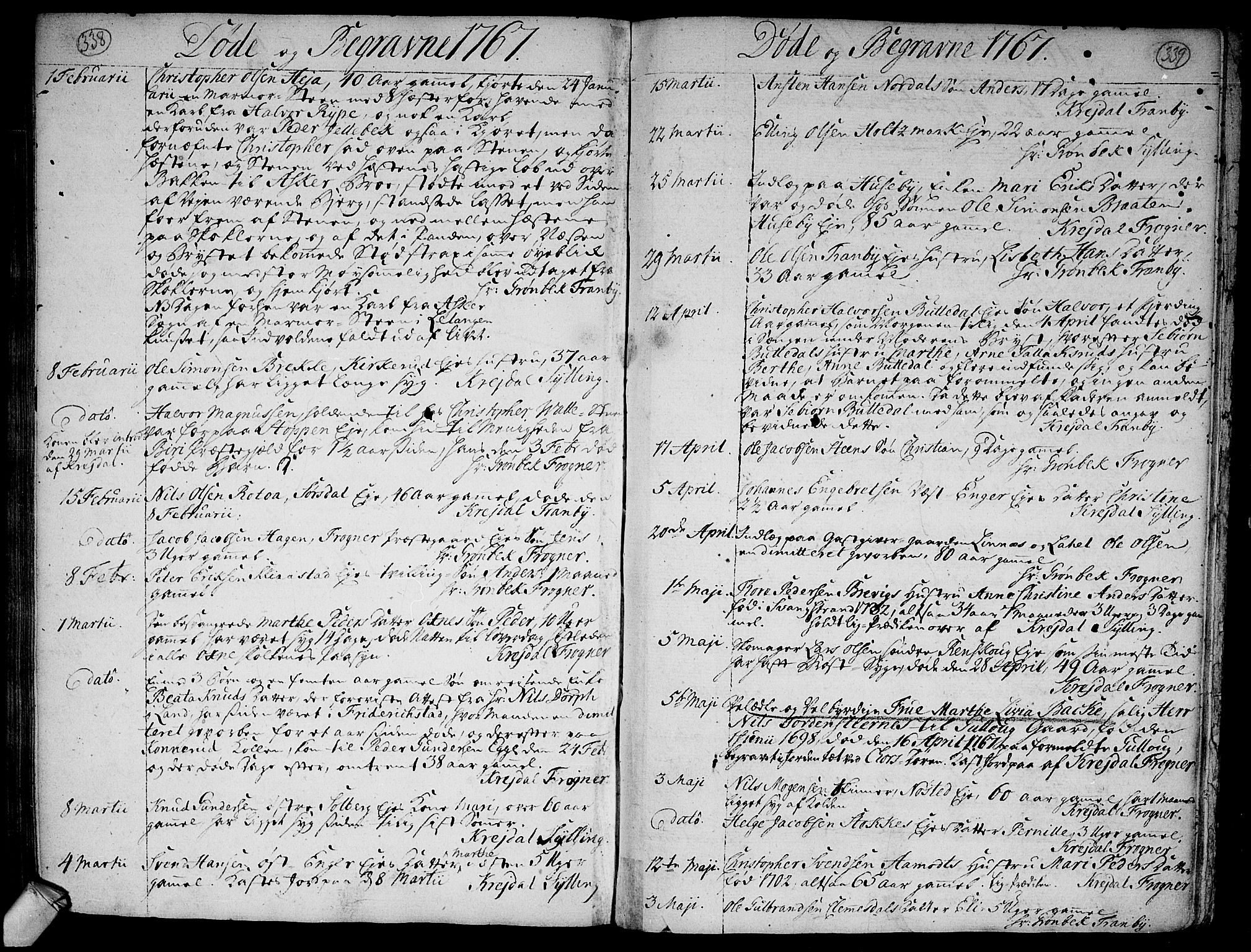 Lier kirkebøker, AV/SAKO-A-230/F/Fa/L0005: Parish register (official) no. I 5, 1764-1777, p. 338-339