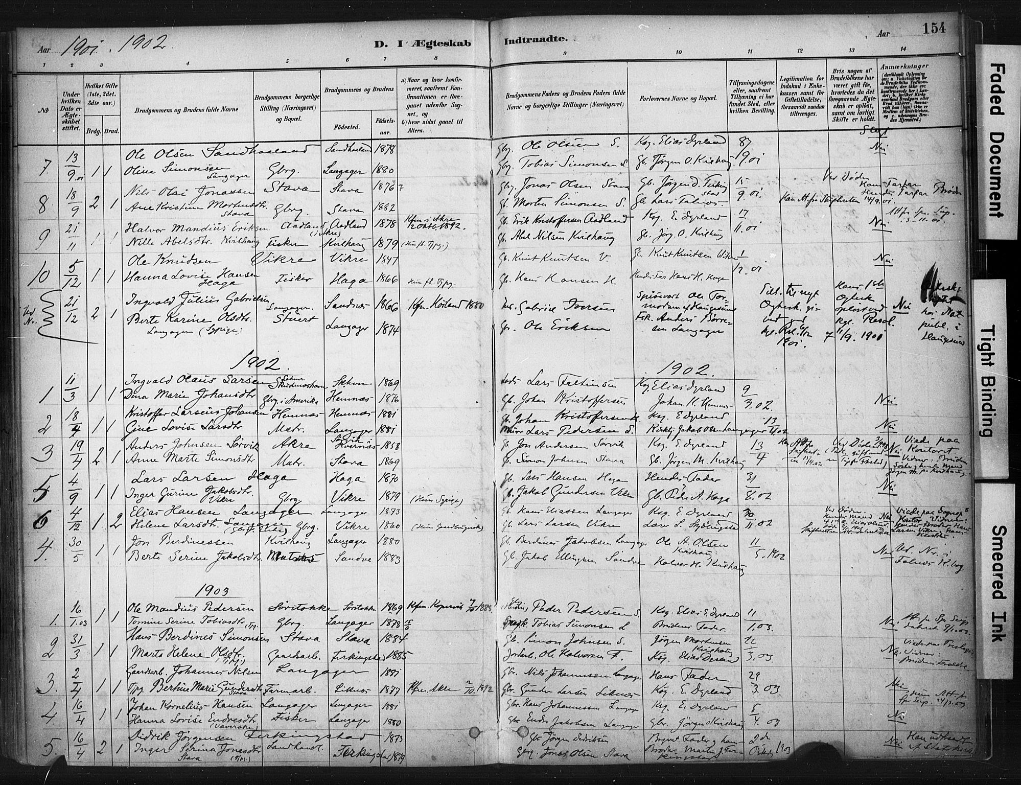 Skudenes sokneprestkontor, SAST/A -101849/H/Ha/Haa/L0010: Parish register (official) no. A 7, 1882-1912, p. 154