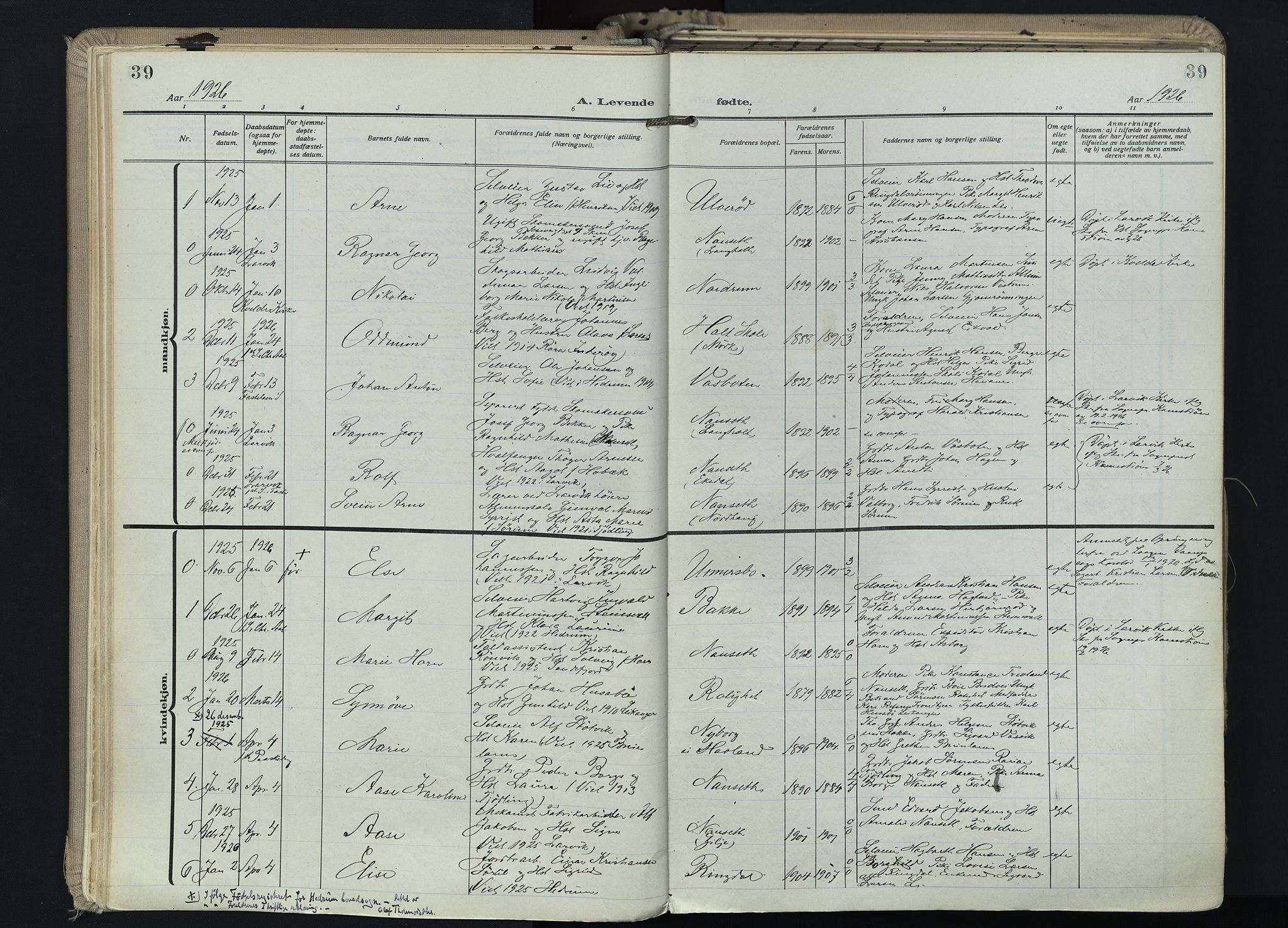 Hedrum kirkebøker, AV/SAKO-A-344/F/Fa/L0011: Parish register (official) no. I 11, 1919-1933, p. 39