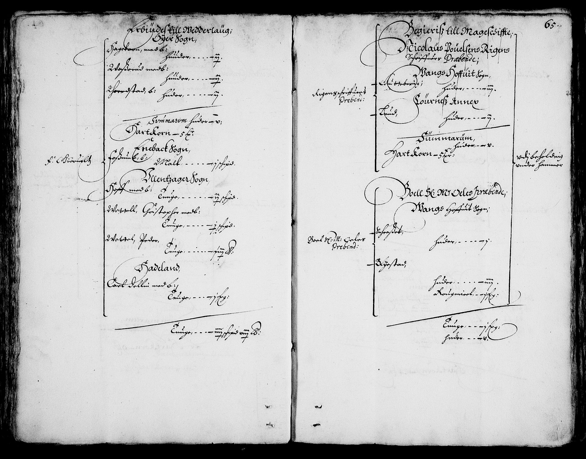 Rentekammeret inntil 1814, Realistisk ordnet avdeling, AV/RA-EA-4070/On/L0001/0002: Statens gods / [Jj 2]: Jordebok og forklaring over atkomstene til Hannibal Sehesteds gods, 1651, p. 64b-65a