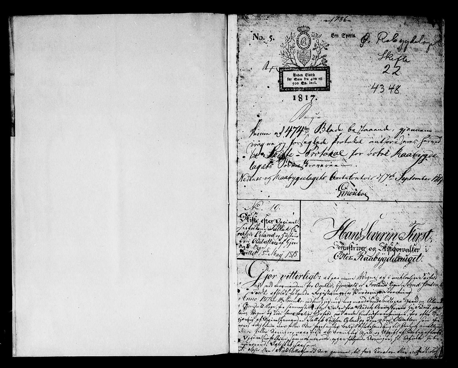 Østre Råbyggelag sorenskriveri, AV/SAK-1221-0016/H/Hc/L0027: Skifteprotokoll nr 22 med register, 1817-1824, p. 0b-1a