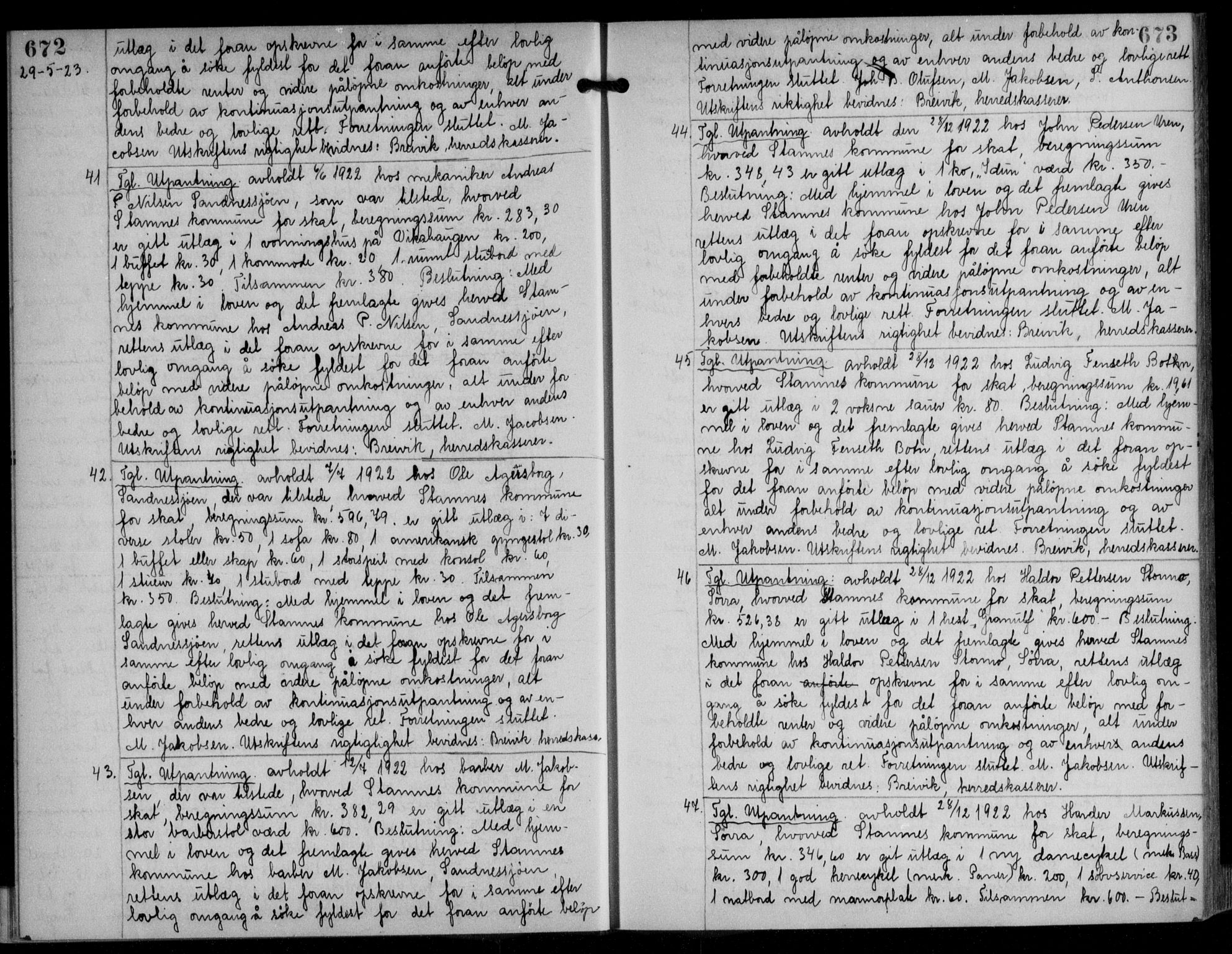 Søndre Helgeland sorenskriveri, AV/SAT-A-4575/1/2/2C/L0022: Mortgage book no. 33, 1921-1925, p. 672-673, Deed date: 29.05.1923