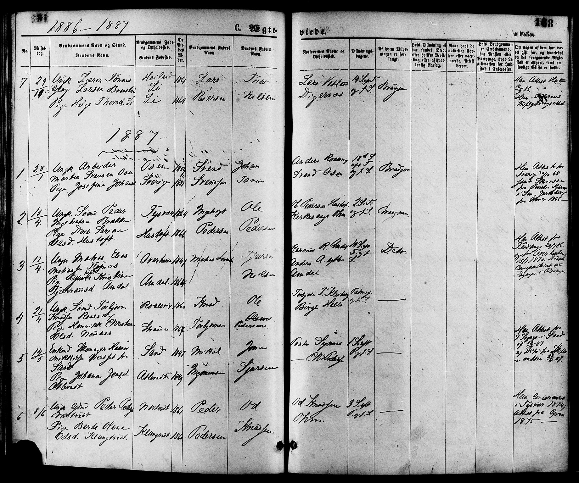 Nedstrand sokneprestkontor, SAST/A-101841/01/IV: Parish register (official) no. A 11, 1877-1887, p. 168