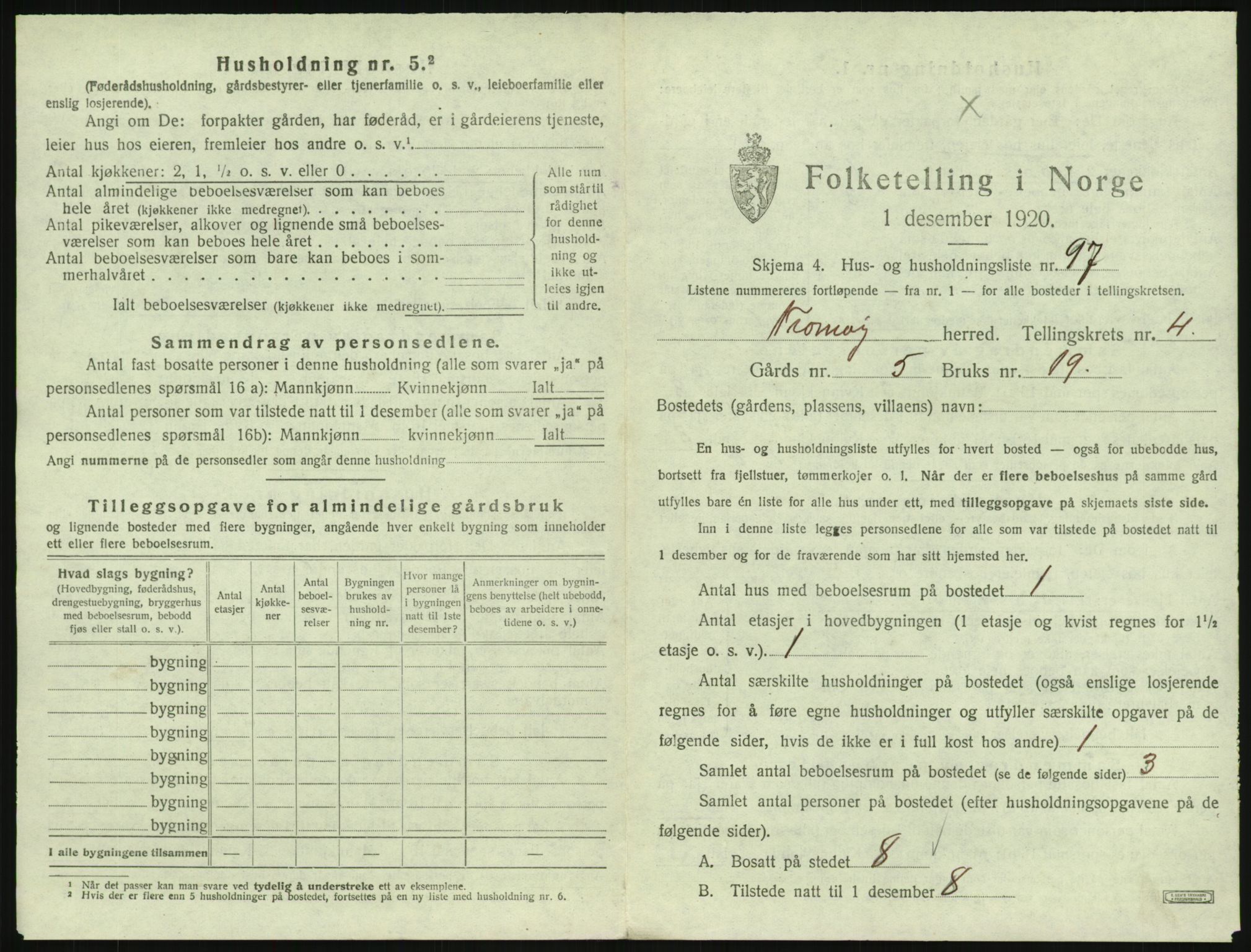 SAK, 1920 census for Tromøy, 1920, p. 525