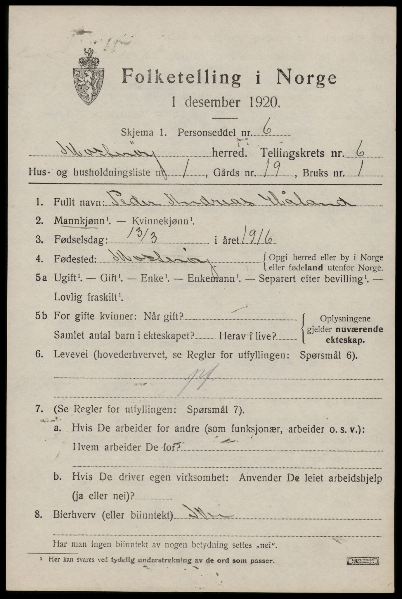 SAST, 1920 census for Mosterøy, 1920, p. 2702