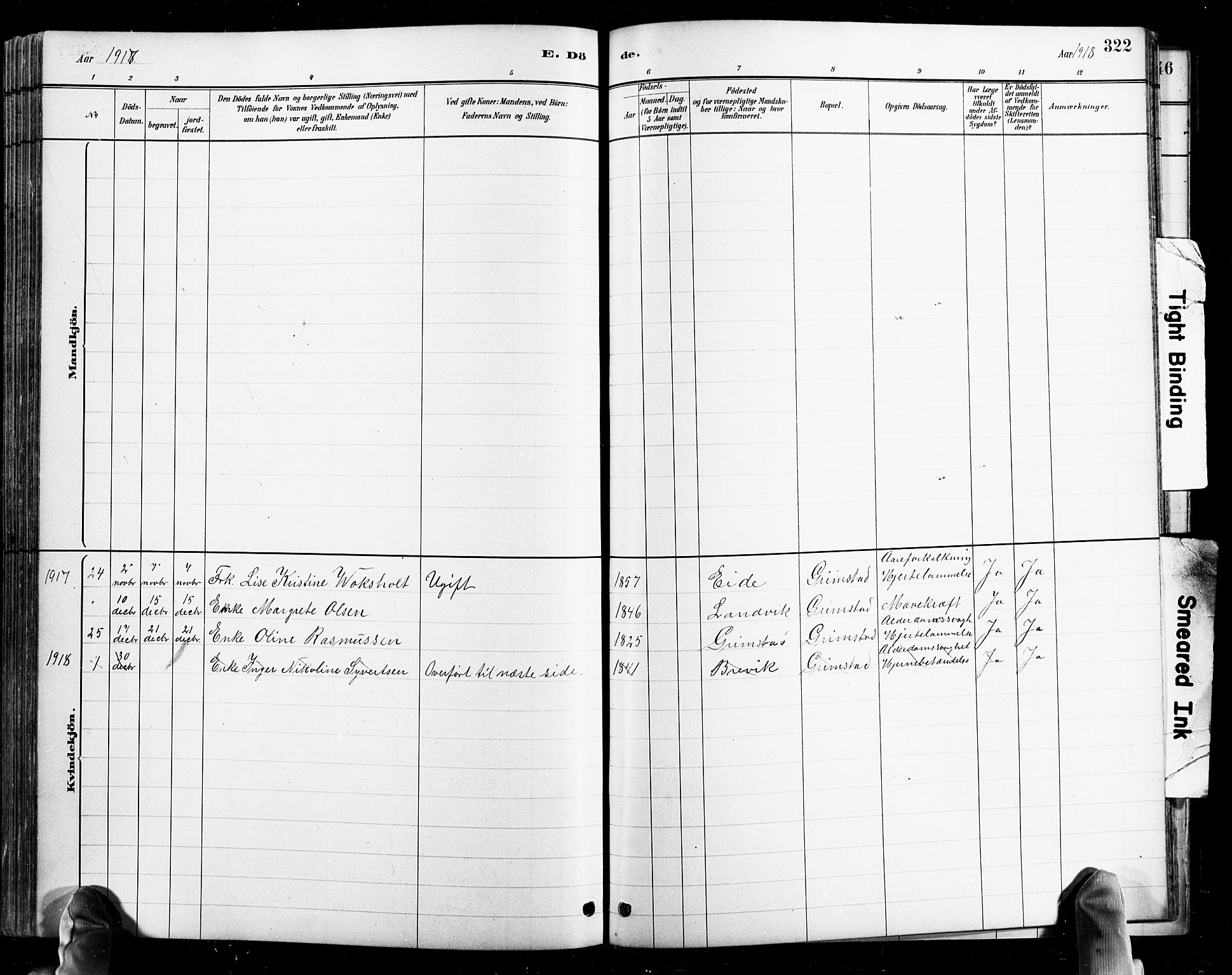 Grimstad sokneprestkontor, AV/SAK-1111-0017/F/Fb/L0001: Parish register (copy) no. B 1, 1881-1922, p. 322