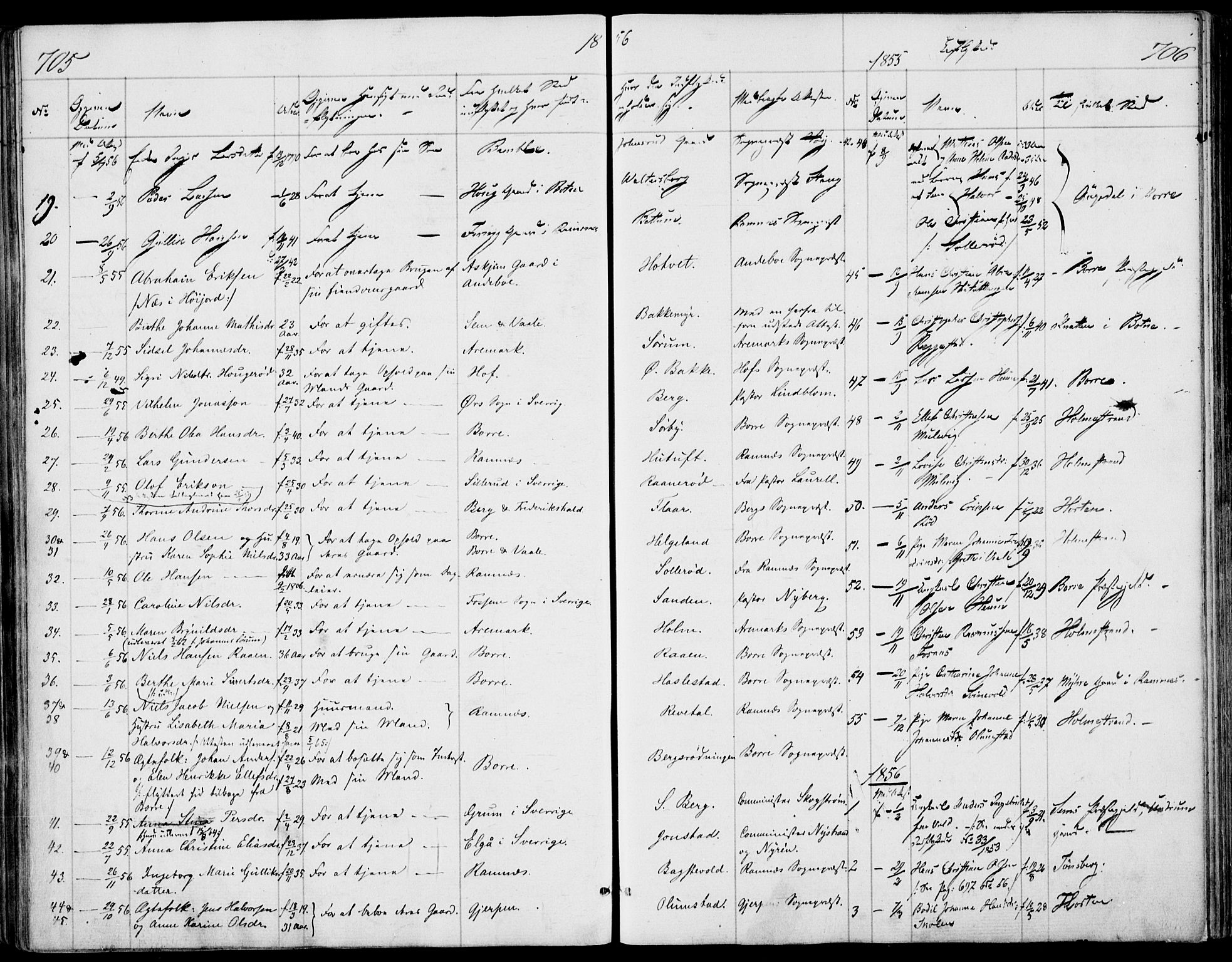 Våle kirkebøker, AV/SAKO-A-334/F/Fa/L0009b: Parish register (official) no. I 9B, 1841-1860, p. 705-706