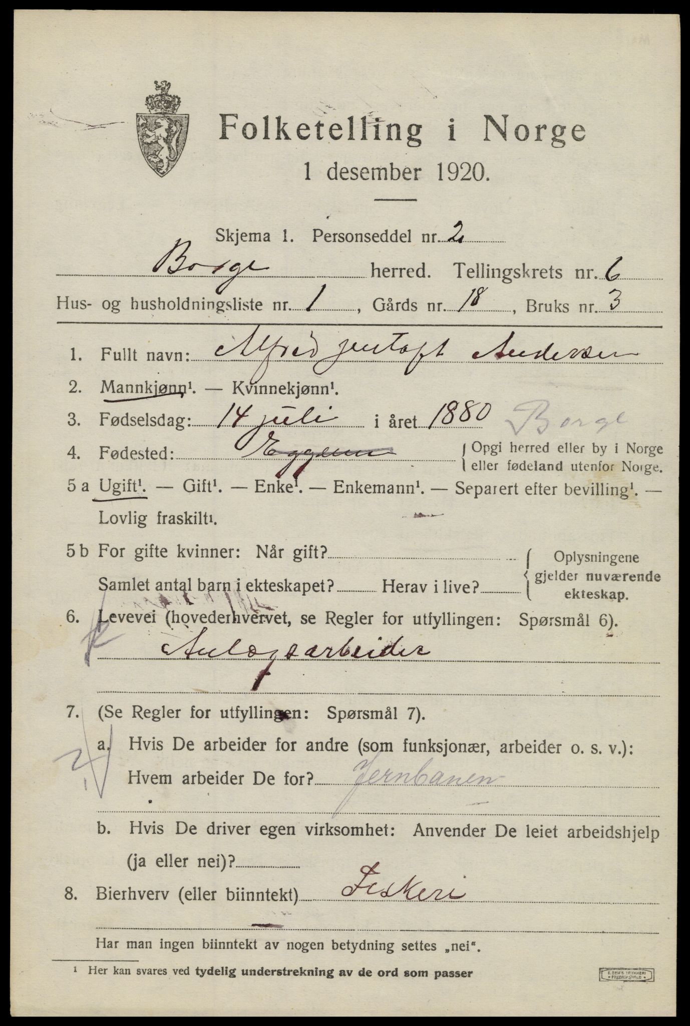 SAT, 1920 census for Borge, 1920, p. 5681