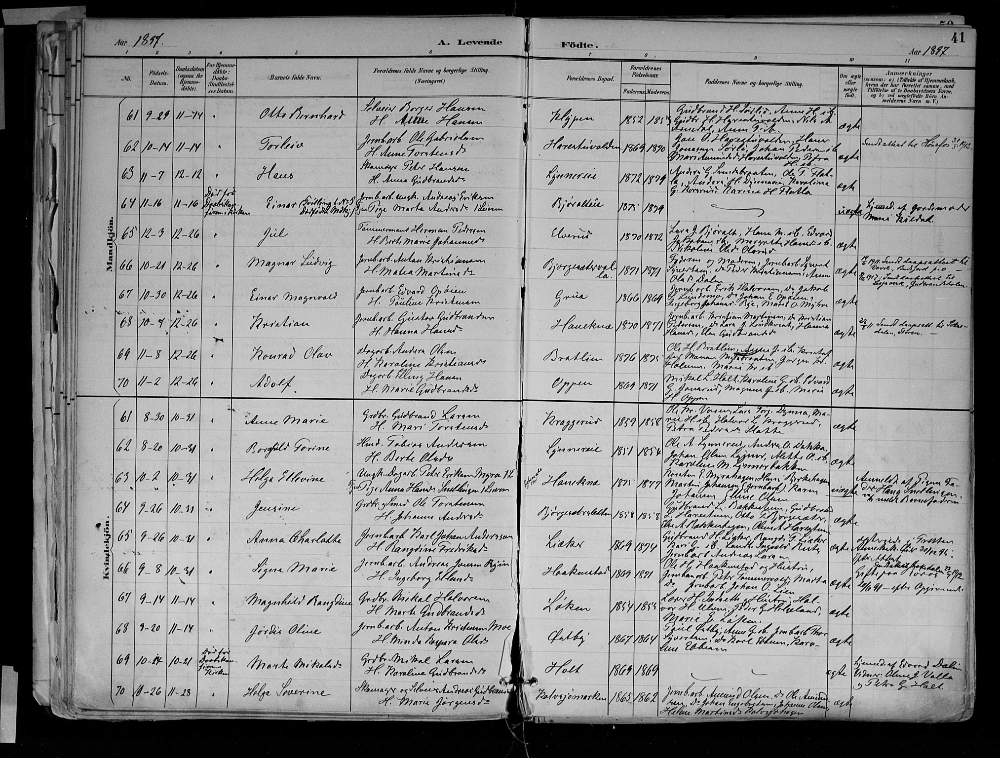 Jevnaker prestekontor, SAH/PREST-116/H/Ha/Haa/L0010: Parish register (official) no. 10, 1891-1906, p. 41