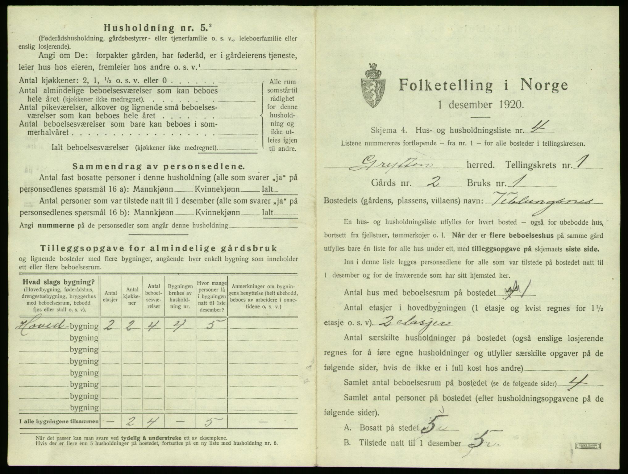 SAT, 1920 census for Grytten, 1920, p. 40