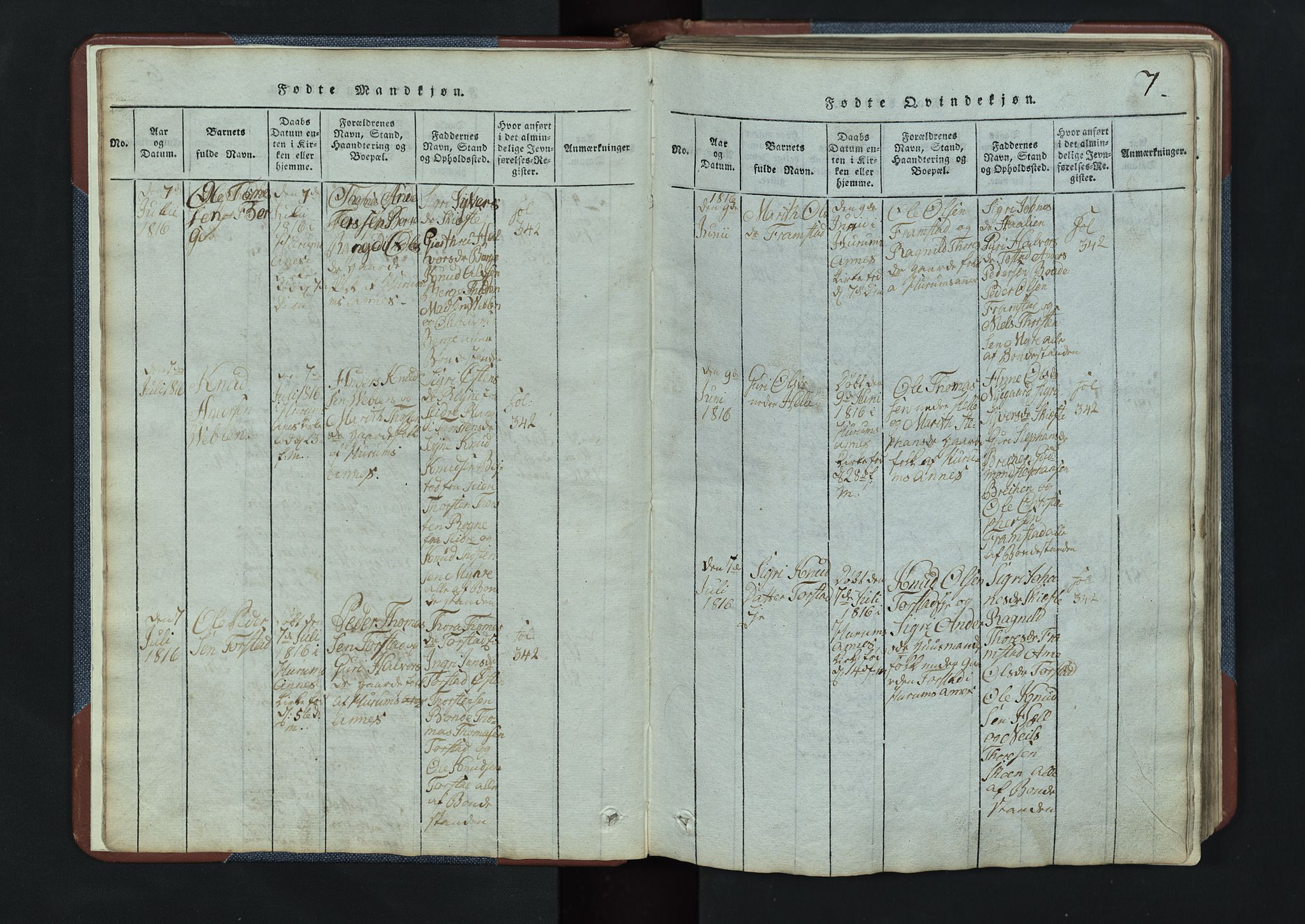 Vang prestekontor, Valdres, SAH/PREST-140/H/Hb/L0003: Parish register (copy) no. 3, 1814-1892, p. 7