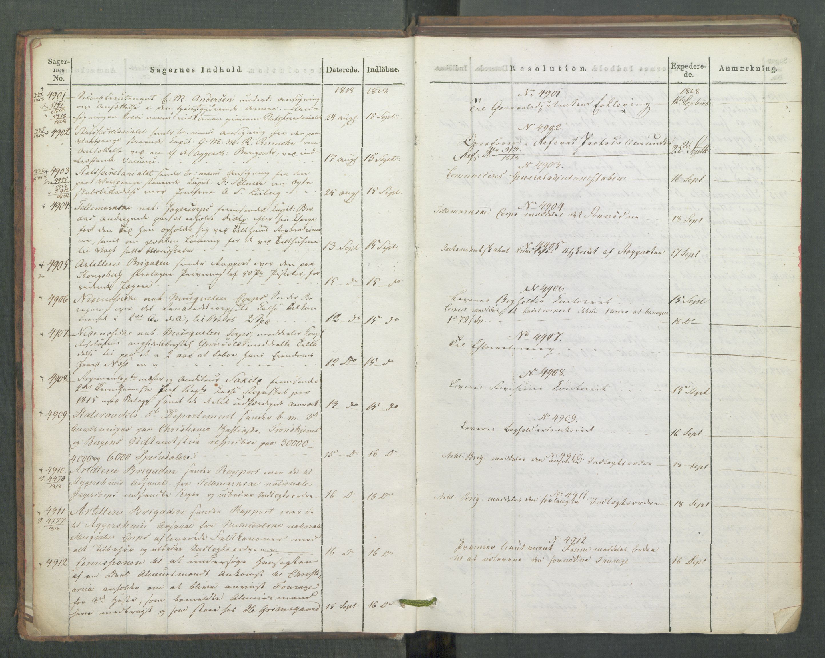 Armédepartementet, AV/RA-RAFA-3493/C/Ca/L0016: 6. Departements Journal, 1818