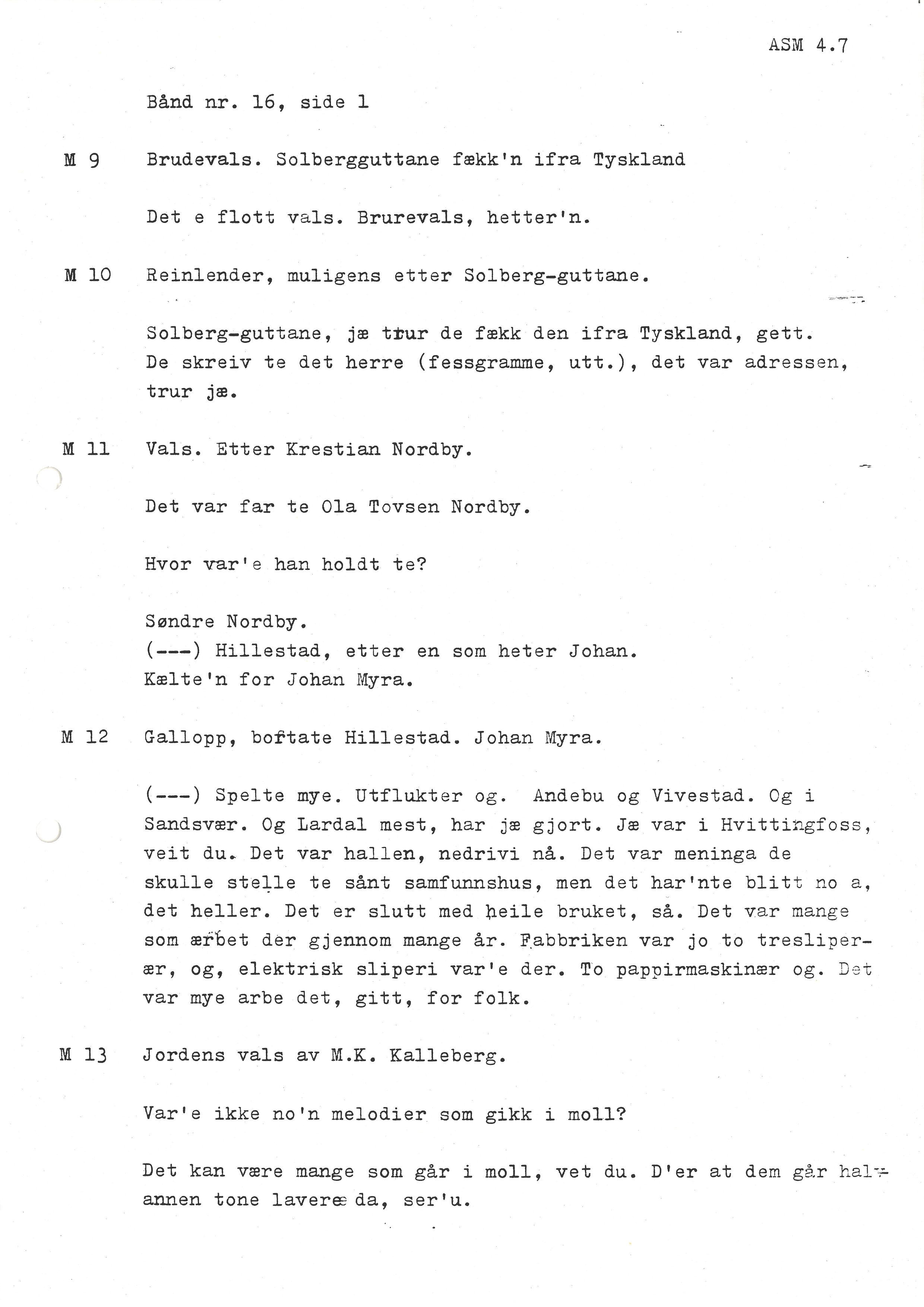 Sa 16 - Folkemusikk fra Vestfold, Gjerdesamlingen, VEMU/A-1868/I/L0001: Informantregister med intervjunedtegnelser, 1979-1986