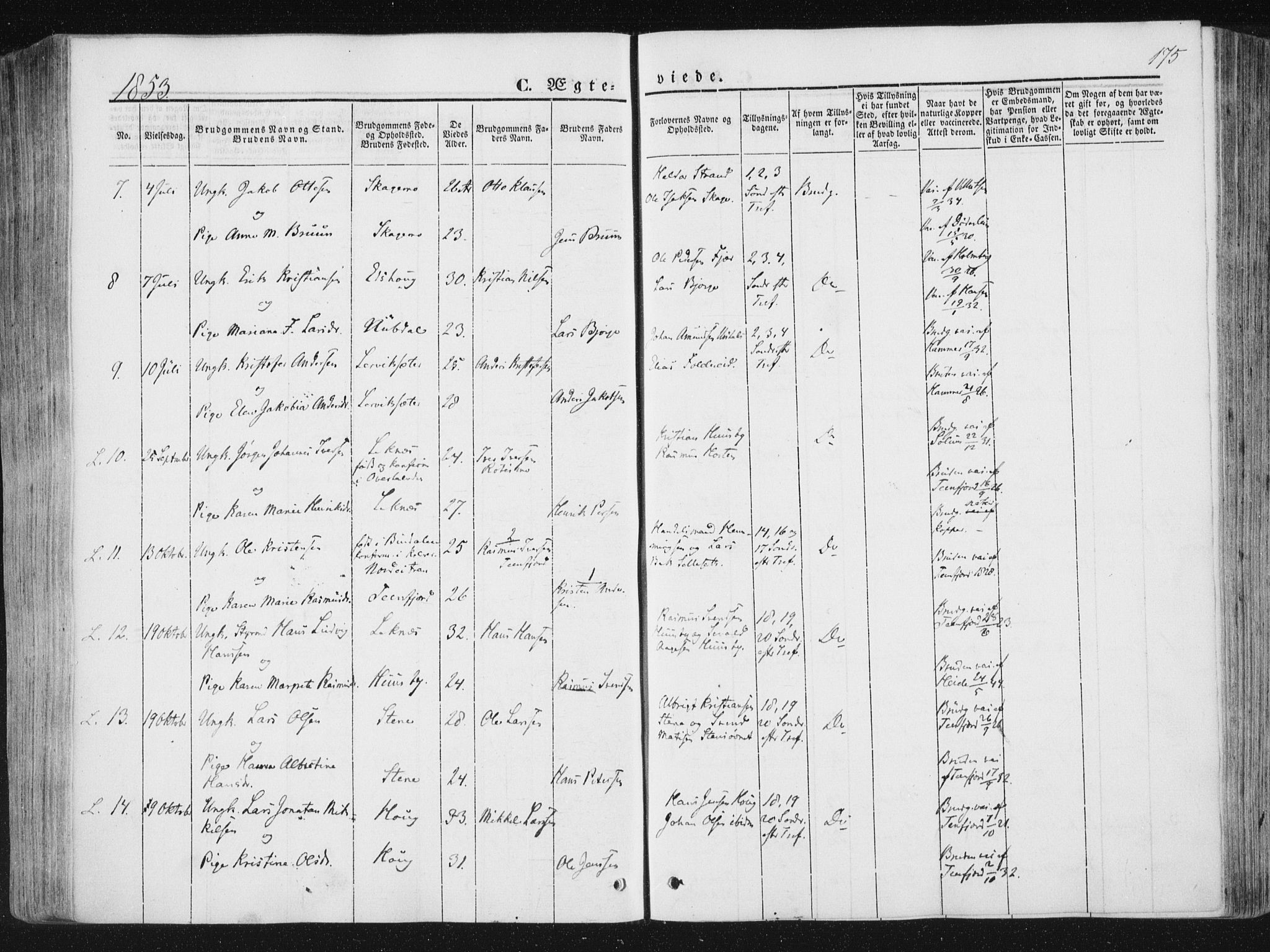 Ministerialprotokoller, klokkerbøker og fødselsregistre - Nord-Trøndelag, SAT/A-1458/780/L0640: Parish register (official) no. 780A05, 1845-1856, p. 175
