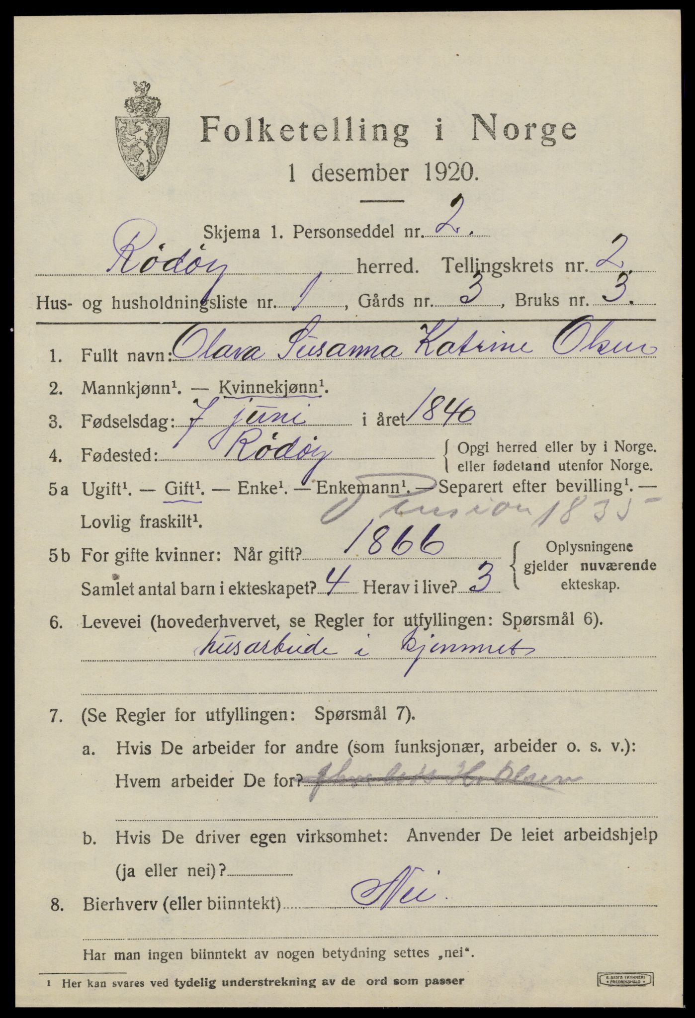 SAT, 1920 census for Rødøy, 1920, p. 1604