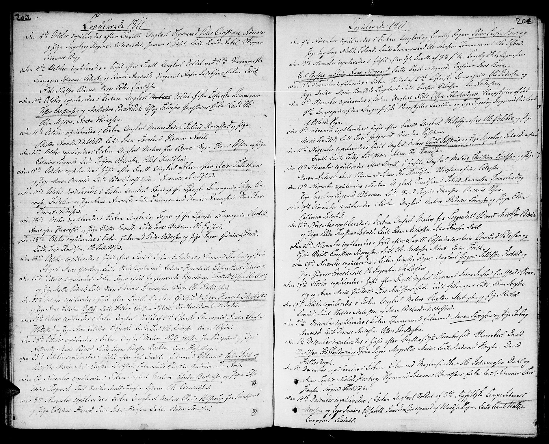 Kristiansand domprosti, SAK/1112-0006/F/Fa/L0005: Parish register (official) no. A 5, 1776-1818, p. 203-204
