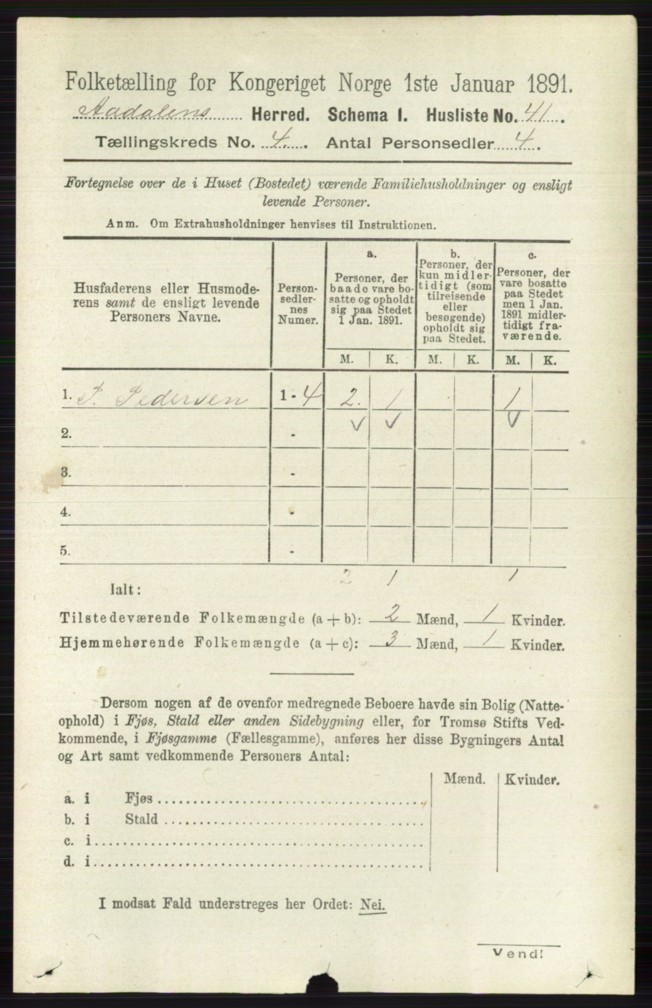 RA, 1891 census for 0614 Ådal, 1891, p. 1491