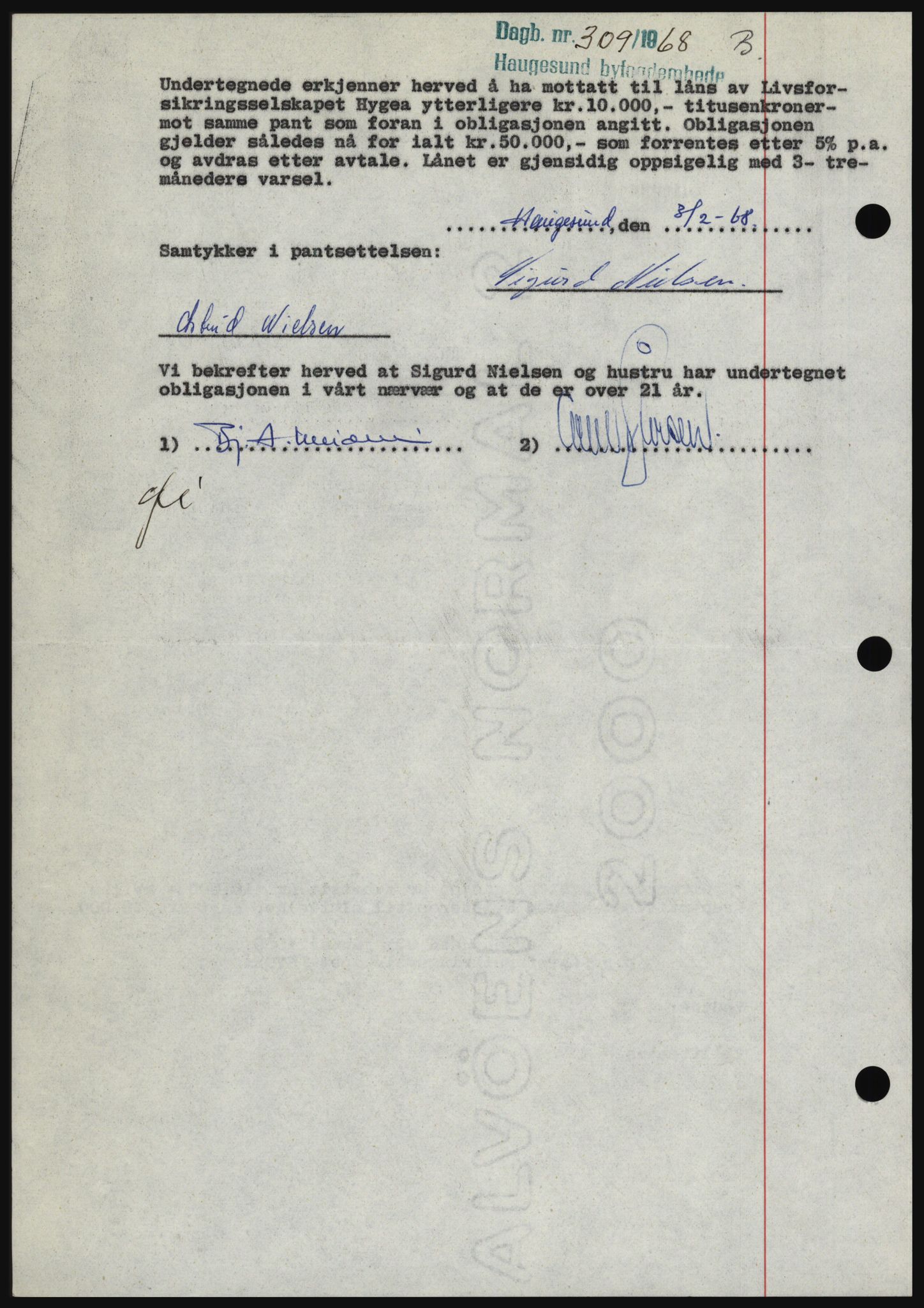 Haugesund tingrett, SAST/A-101415/01/II/IIC/L0058: Mortgage book no. B 58, 1967-1968, Diary no: : 309/1968