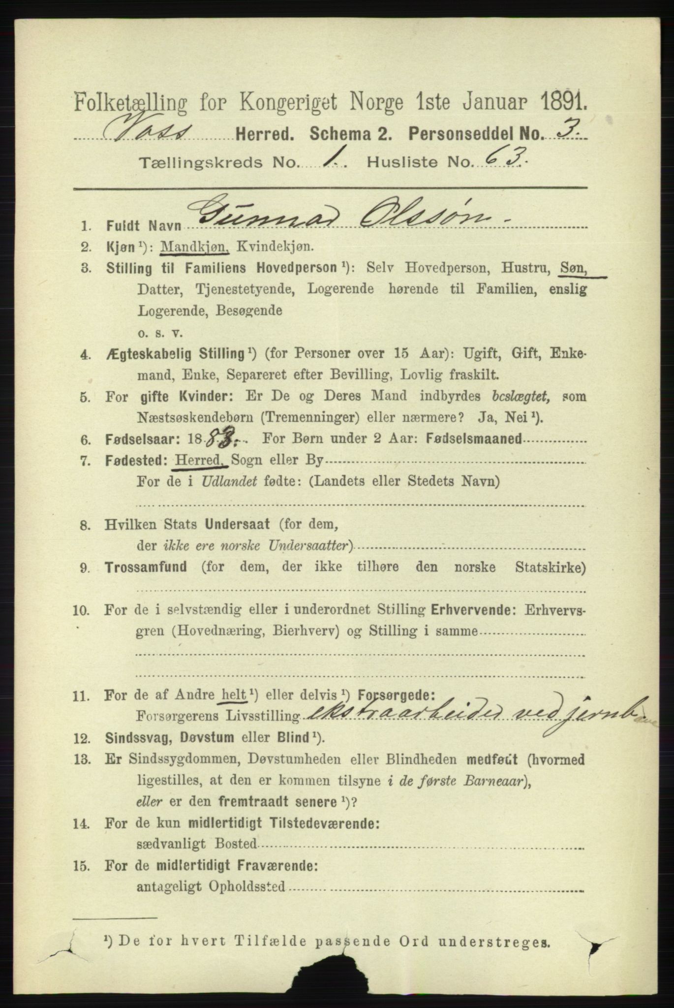 RA, 1891 census for 1235 Voss, 1891, p. 538