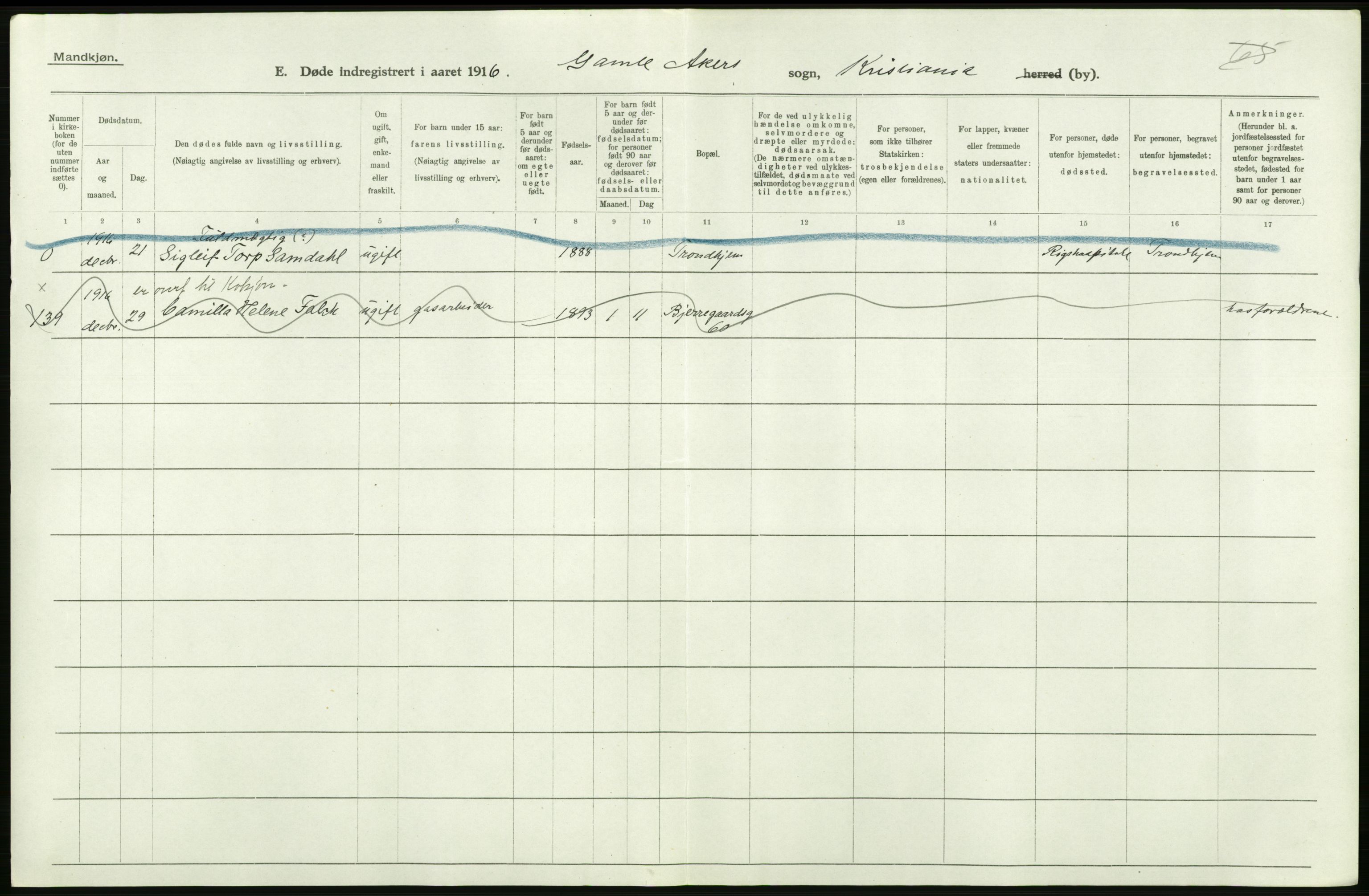 Statistisk sentralbyrå, Sosiodemografiske emner, Befolkning, AV/RA-S-2228/D/Df/Dfb/Dfbf/L0010: Kristiania: Døde, dødfødte., 1916, p. 302