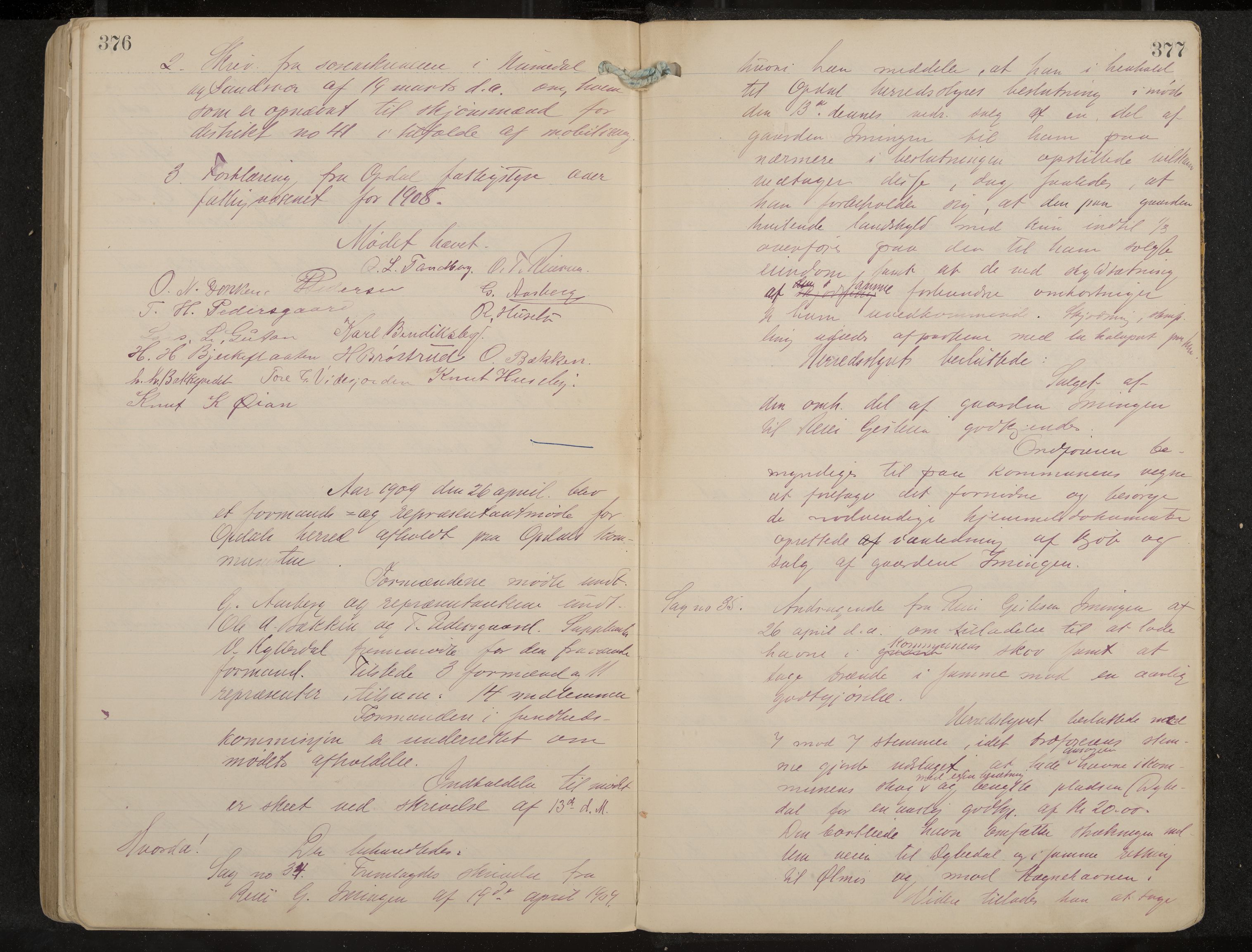 Uvdal formannskap og sentraladministrasjon, IKAK/0634021/A/Aa/L0001: Møtebok, 1901-1909, p. 376-377