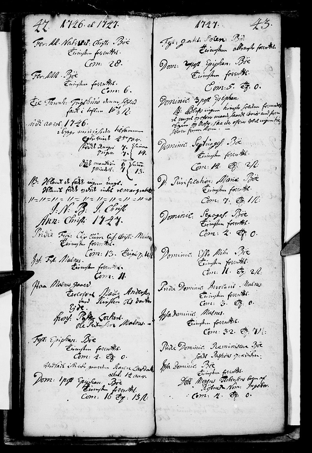 Ministerialprotokoller, klokkerbøker og fødselsregistre - Nordland, SAT/A-1459/891/L1296: Parish register (official) no. 891A01, 1741-1784, p. 42-43
