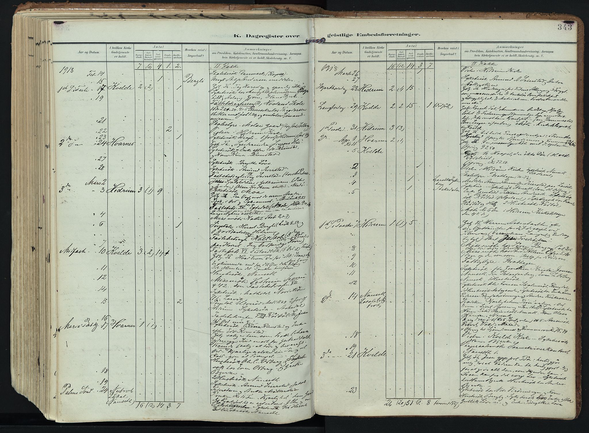 Hedrum kirkebøker, AV/SAKO-A-344/F/Fa/L0010: Parish register (official) no. I 10, 1904-1918, p. 343