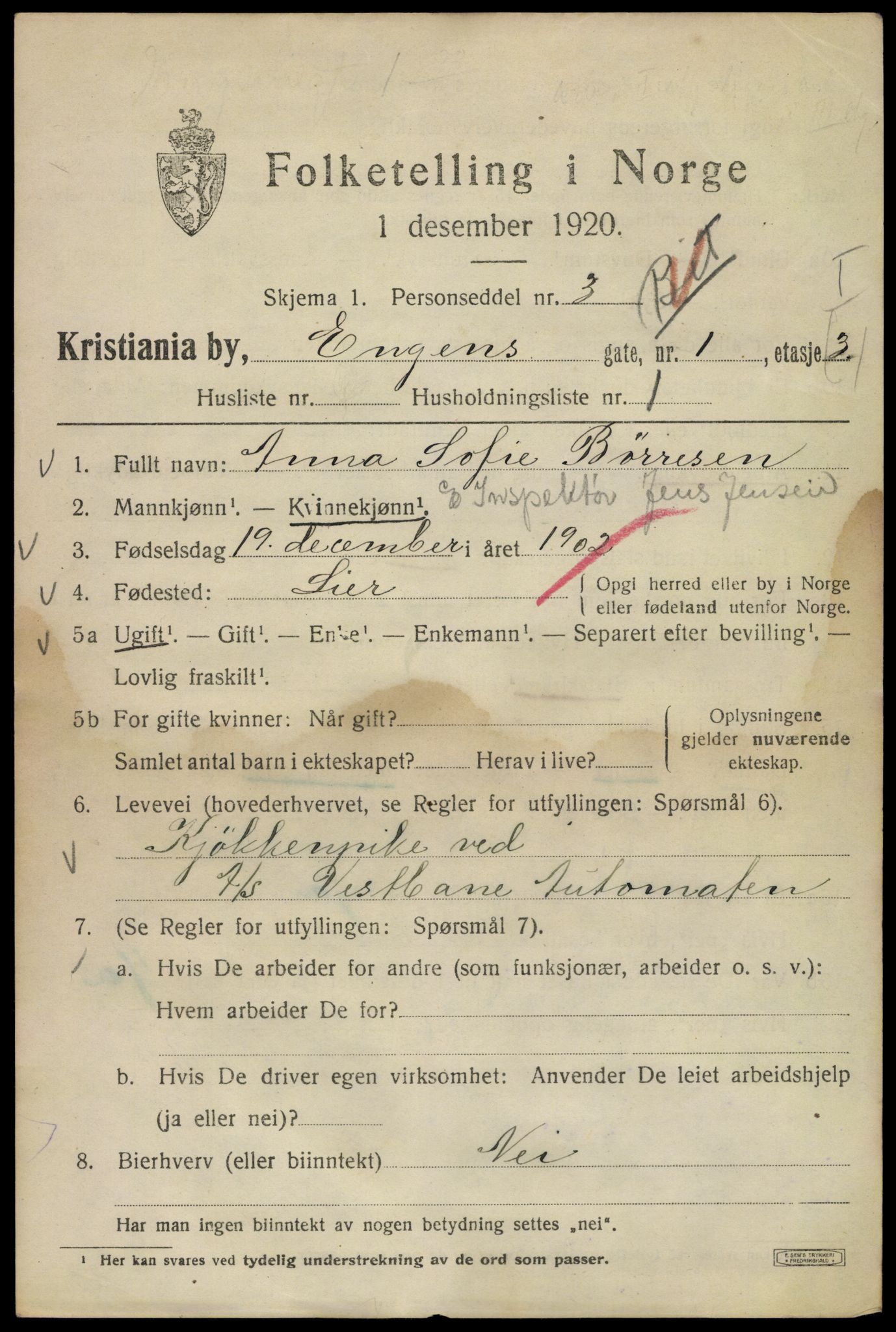 SAO, 1920 census for Kristiania, 1920, p. 218353