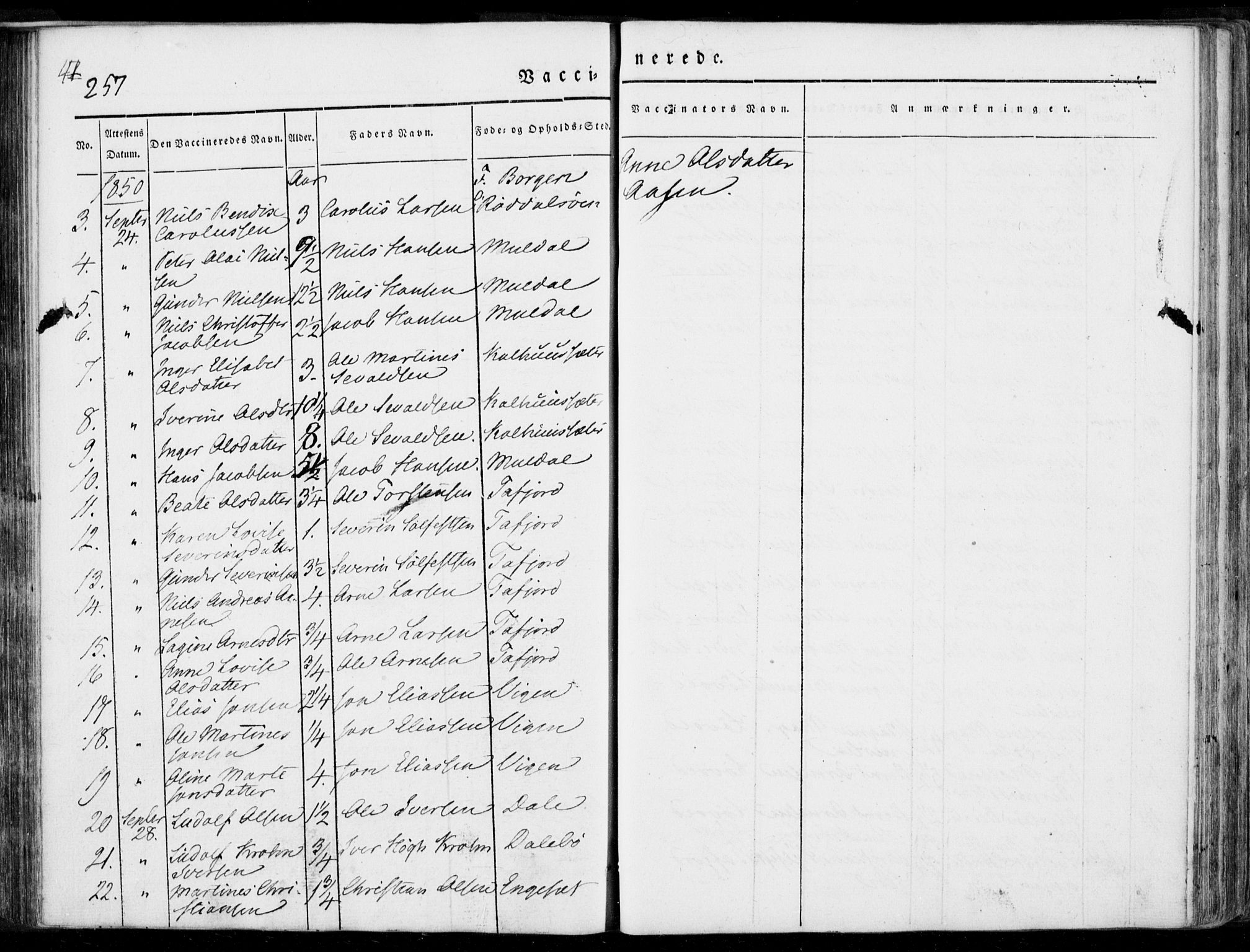 Ministerialprotokoller, klokkerbøker og fødselsregistre - Møre og Romsdal, AV/SAT-A-1454/519/L0248: Parish register (official) no. 519A07, 1829-1860, p. 257