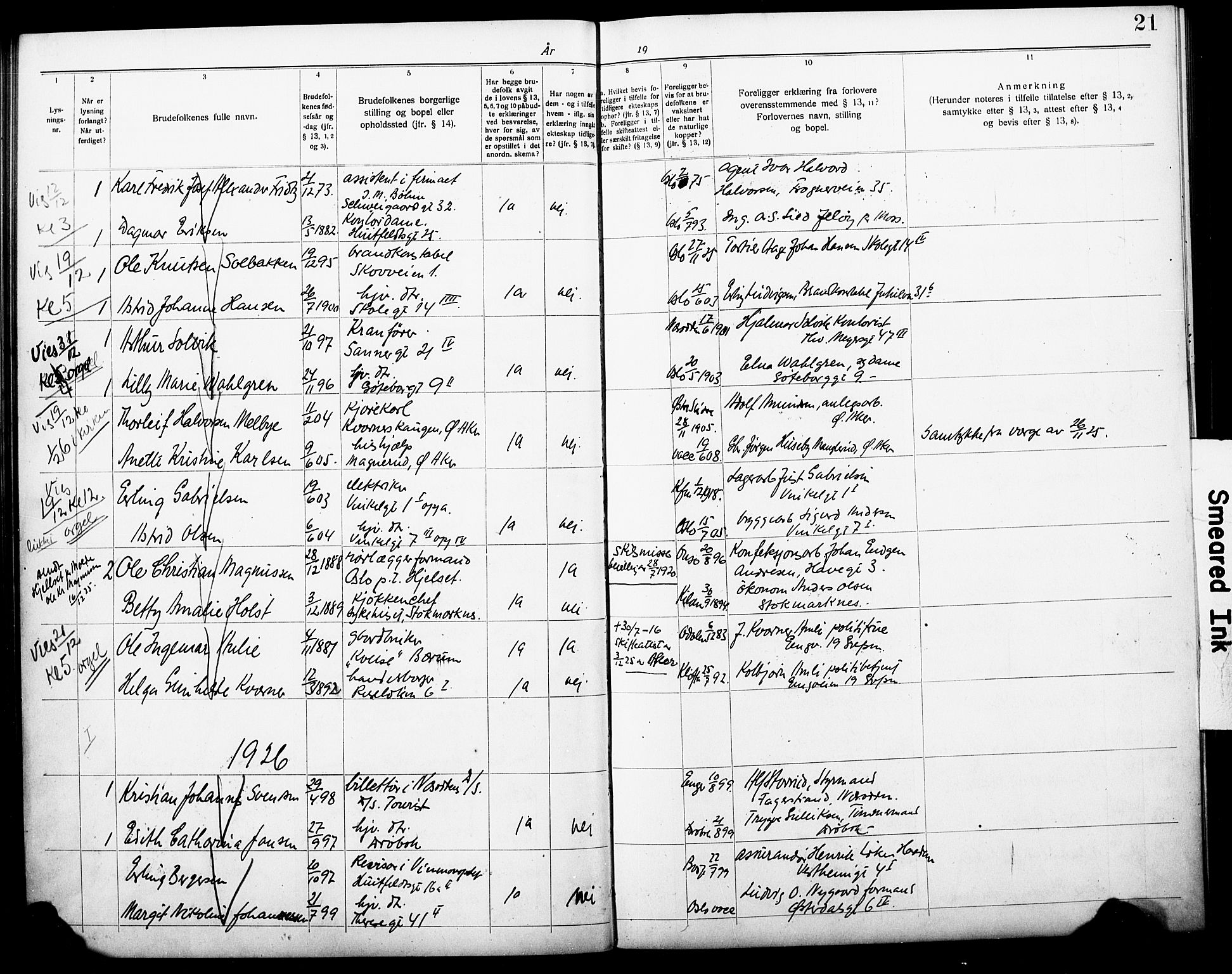 Piperviken prestekontor Kirkebøker, SAO/A-10874/H/L0001: Banns register no. 1, 1919-1930, p. 21