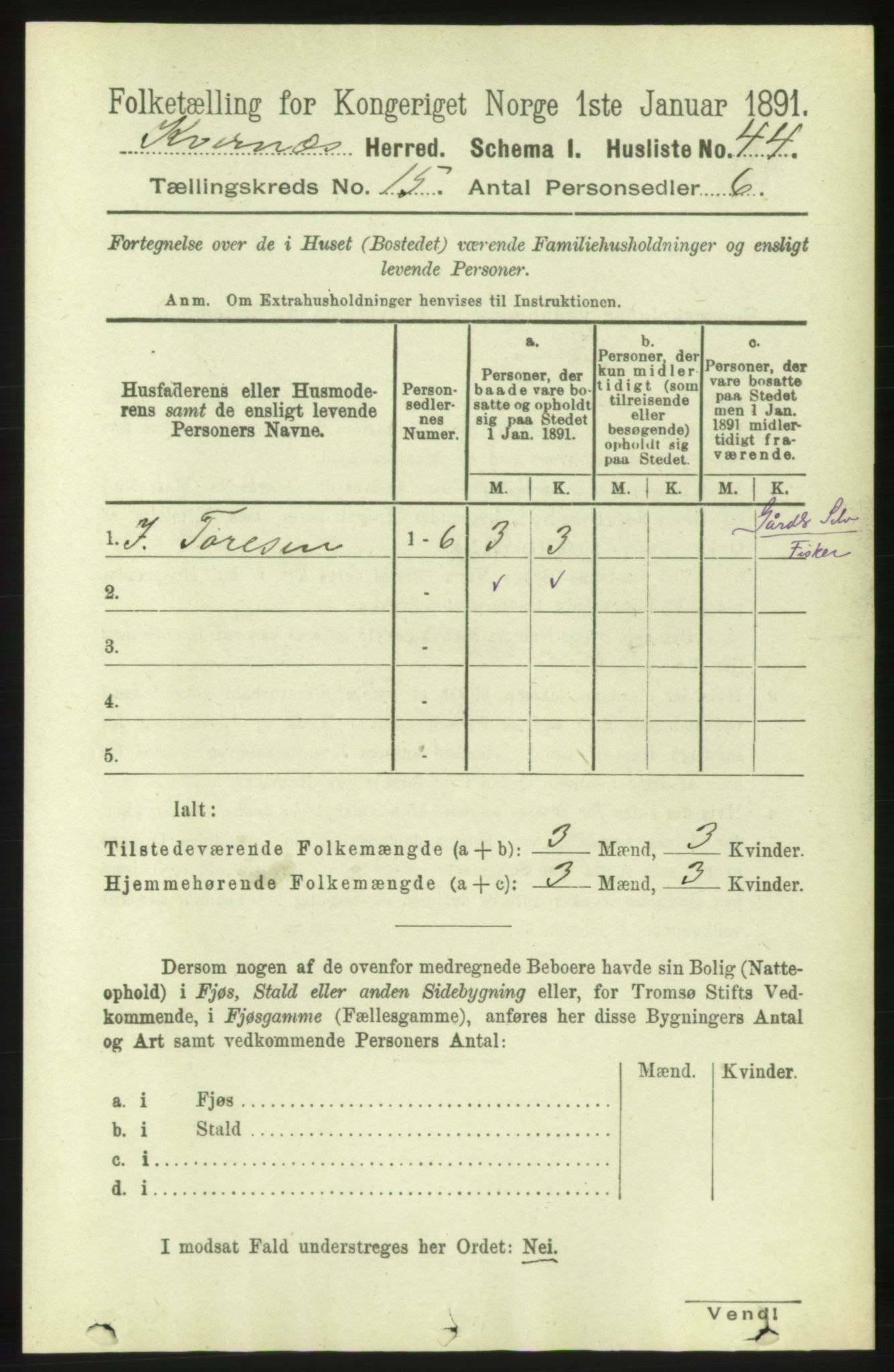 RA, 1891 census for 1553 Kvernes, 1891, p. 5939