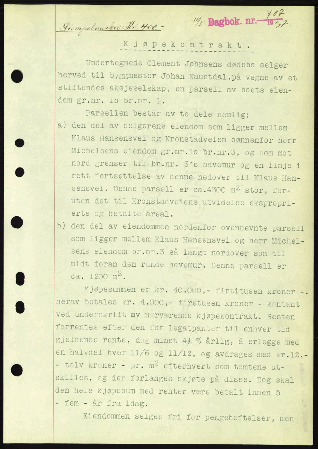 Byfogd og Byskriver i Bergen, SAB/A-3401/03/03Bc/L0004: Mortgage book no. A3-4, 1936-1937, Diary no: : 407/1937