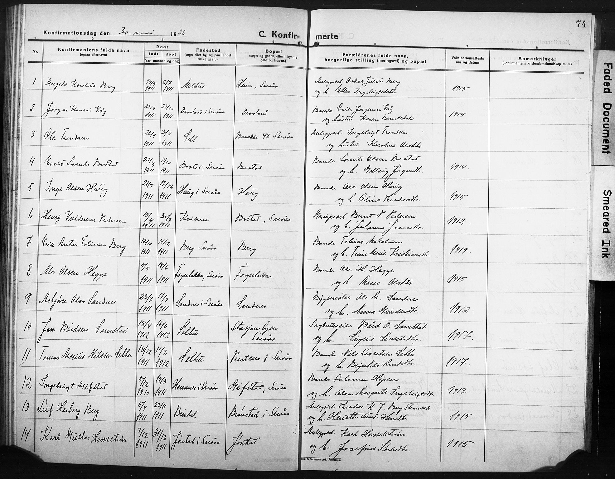 Ministerialprotokoller, klokkerbøker og fødselsregistre - Nord-Trøndelag, SAT/A-1458/749/L0480: Parish register (copy) no. 749C02, 1924-1932, p. 74