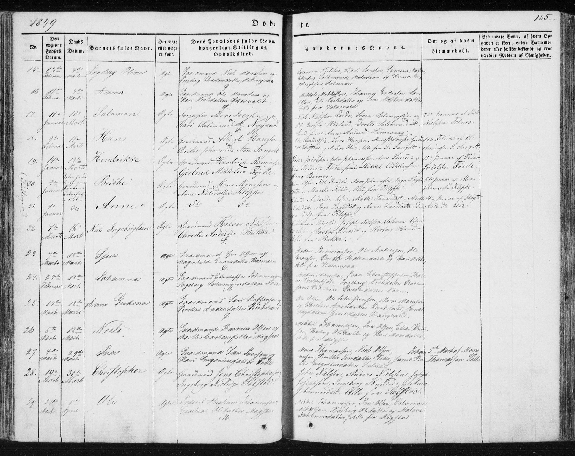 Sund sokneprestembete, AV/SAB-A-99930: Parish register (official) no. A 13, 1835-1849, p. 105